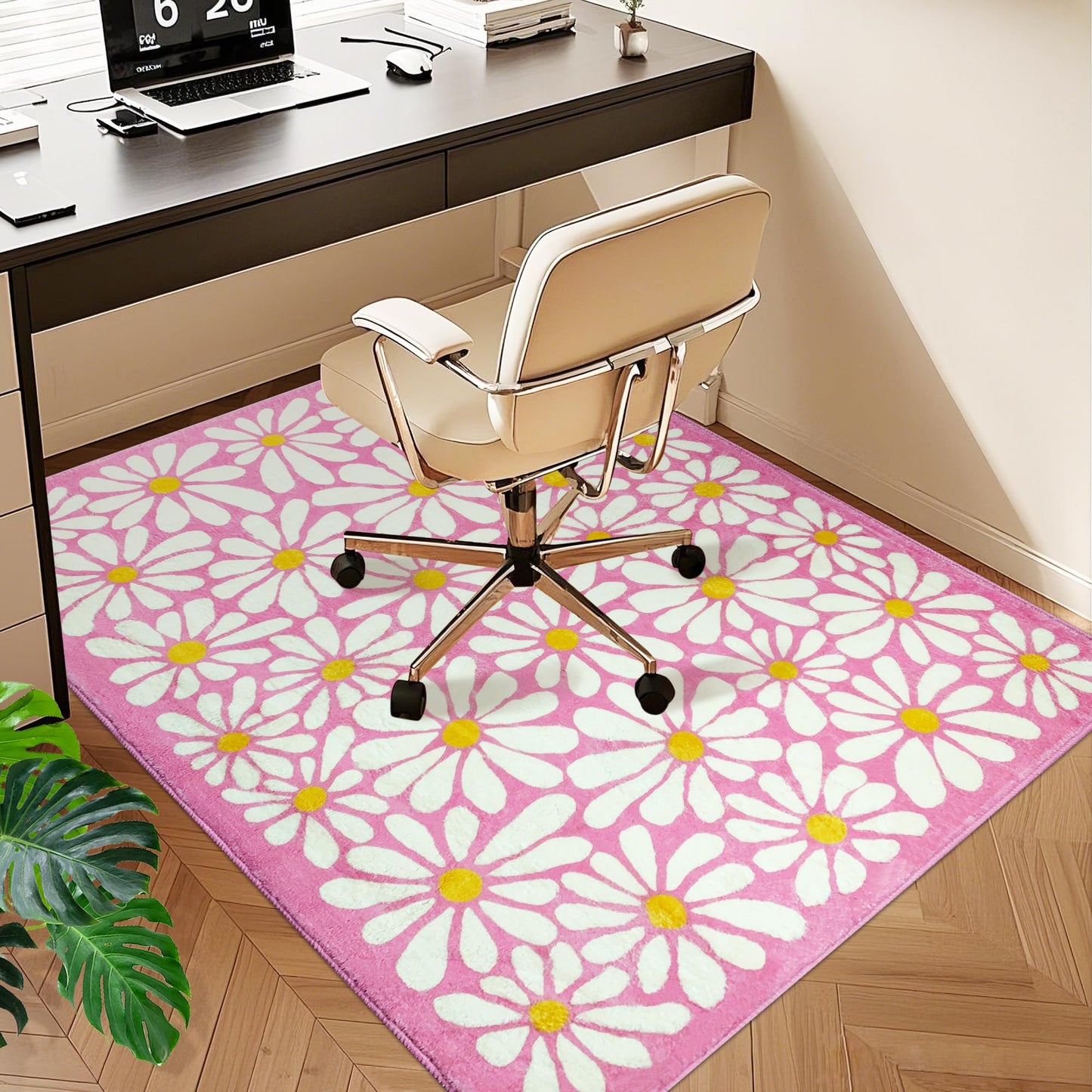 SHIYUE Office Chair Mat for Hardwood/Tile Floor Carpet, 36"x48" Computer Desk for Rolling Chairs Protector Gaming Non Slip Under TPR Backing Rug(Pink Floral)