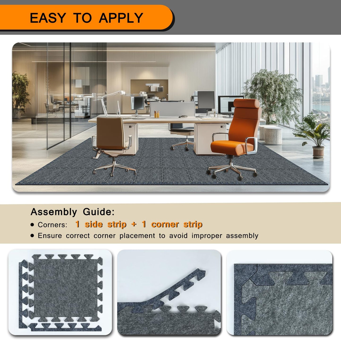 28 Pcs 0.4" Felt Border Pieces for BXI Soundproof Interlocking Rug Pad, Non Slip Rug Pads, High Density Noise Reduction Puzzle Felt Carpet Padding, Rug Mat Protect and Adds Cushion Fittings
