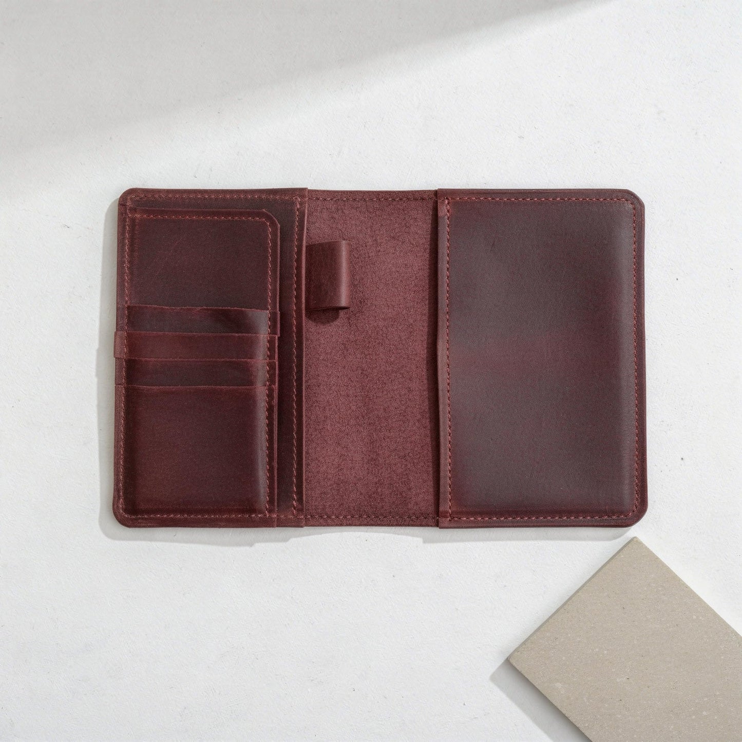 TORAKIP Leather Travel Journal Cover A6 β Refillable Notebook Cover with Pockets & Pen Holder, Handmade Genuine Leather Case for 4.1" x 5.8" Notebooks (Paper Not Included), Burgundy