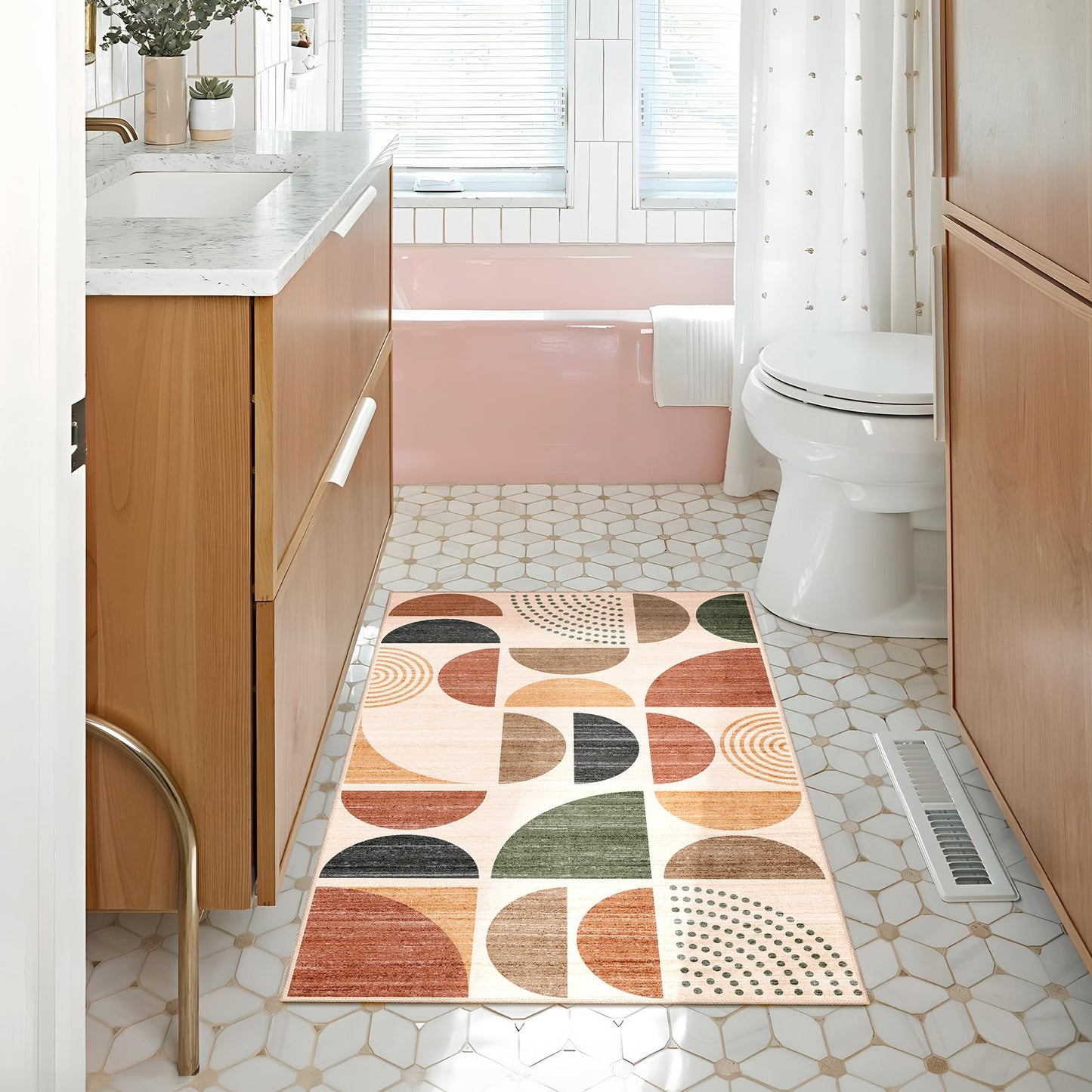 MUJOO Small Rug Washable,Boho 2x3 Area Rugs for Entryway Bathroom Entry Entrance Bedroom Kitchen,Front Door Mat Soft Throw Carpet Non Slip Indoor Modern Abstract Bohemian Terracotta