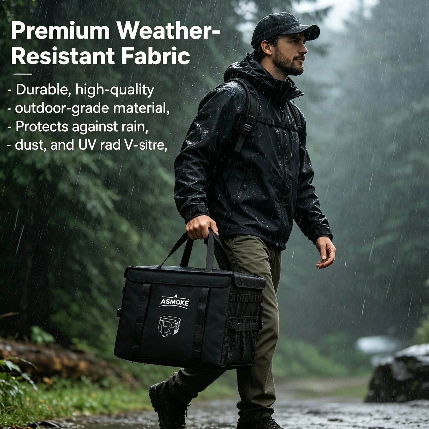 ASMOKE Essential Storage Bag - Custom Fit Grills & BBQ Accessories, Weather-Resistant, Multi-Compartment Design with Carrying Handles, Foldable for Compact Storage