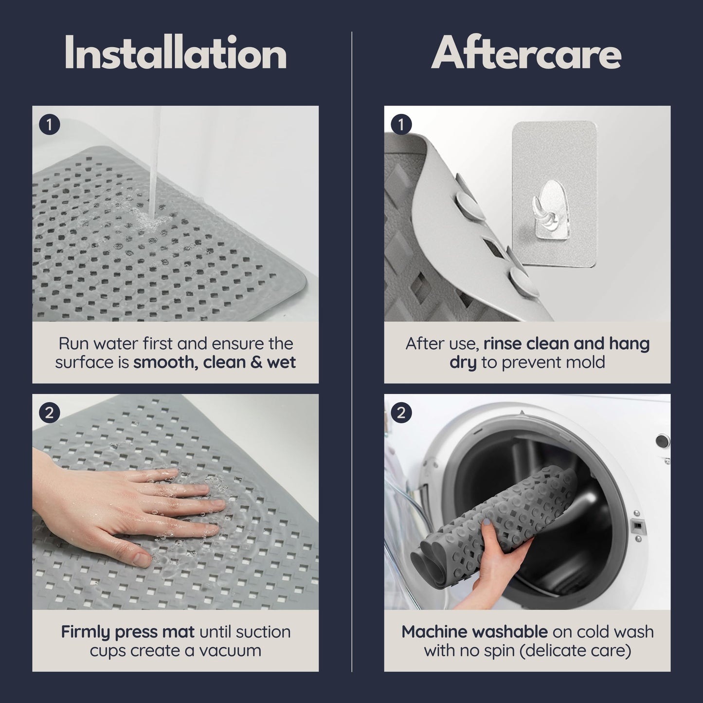 Bathtub Mat Non Slip 35x16 - homerella® Bath Mat Incl. Hooks for Drying, Extra Long, 100% BPA Free, Shower Mat Non Slip Anti Mold, Machine Washable, Shower Mats for Inside Shower Mildew Resistant