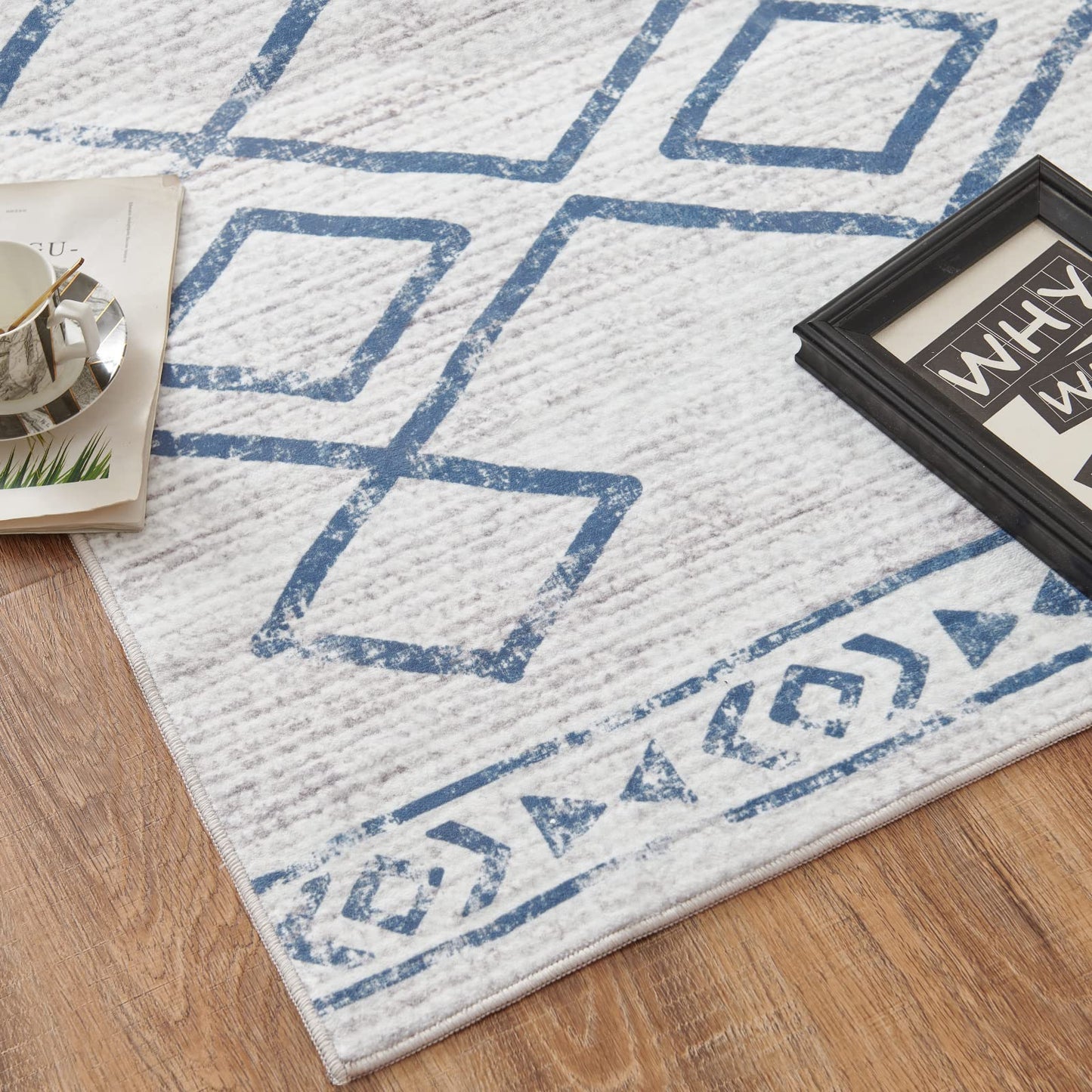 jinchan Moroccan Runner Rug 2x5 - Kitchen Machine Washable Runner Rug Modern Geometric Soft Low-Pile Lightweight Non-Slip Carpet for Entryway Hallway Laundry Room Bedroom Farmhouse (2x5ft, Blue)