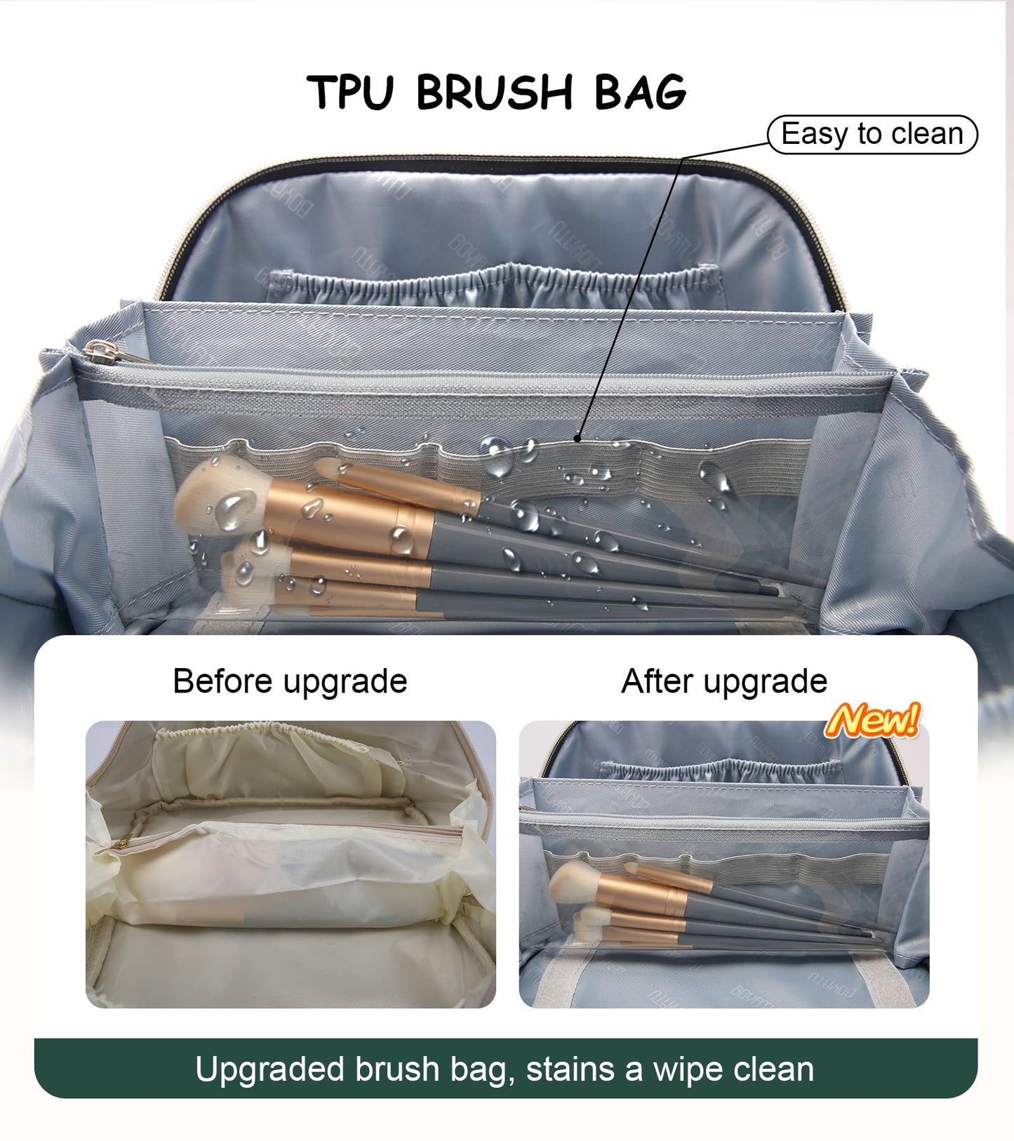 BOYATU Travel Makeup Bag for Women: Large Capacity 3-Piece Cosmetic & Toiletry Organizer - Expands Storage by 50% with 2 Detachable Pouches,Opens Flat for Easy Packing,Waterproof PU Leather(Green)