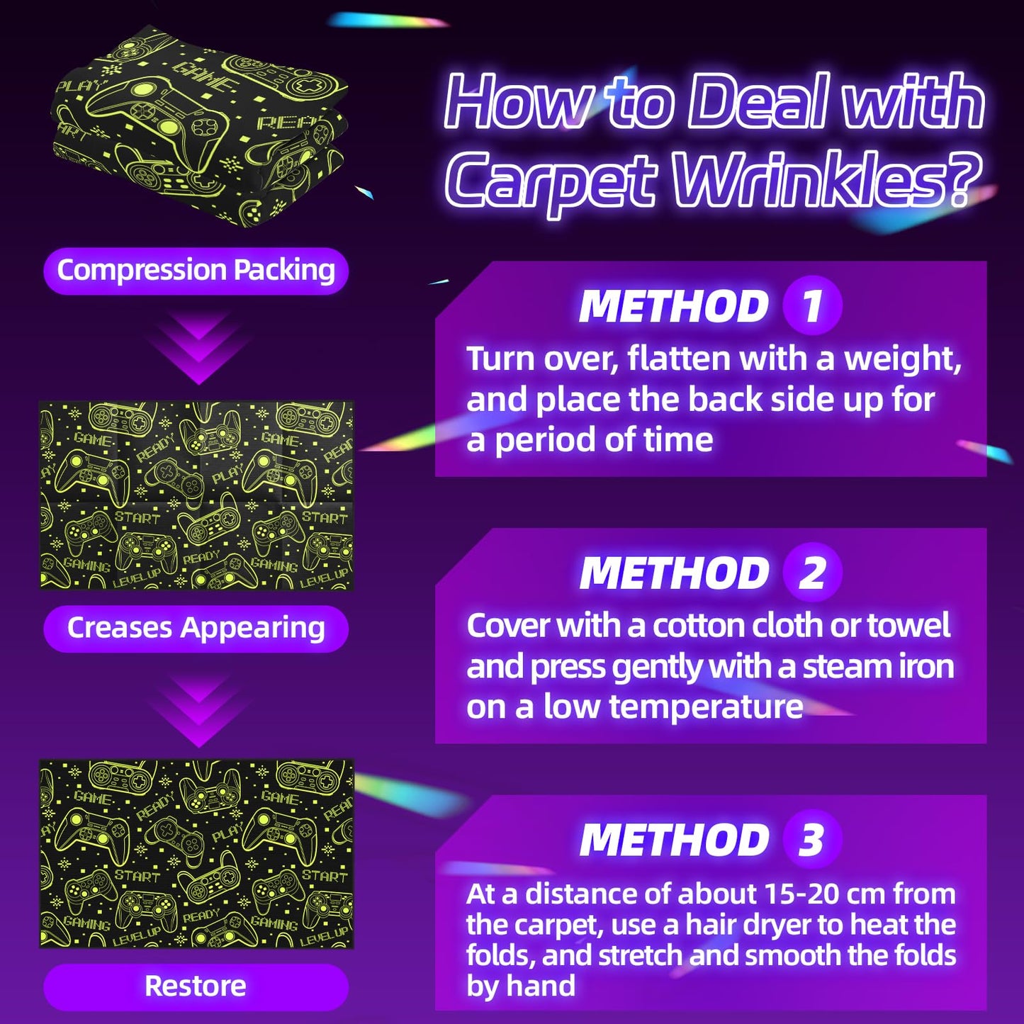 Blacklight Gaming Rug for Living Room Large Area Rug 47"x71" Fluorescent Green Gamer Rug for Boys Teen Room Decor Cool Game Controller Area Carpet for Bedroom Game Room Playroom Apt Dorm