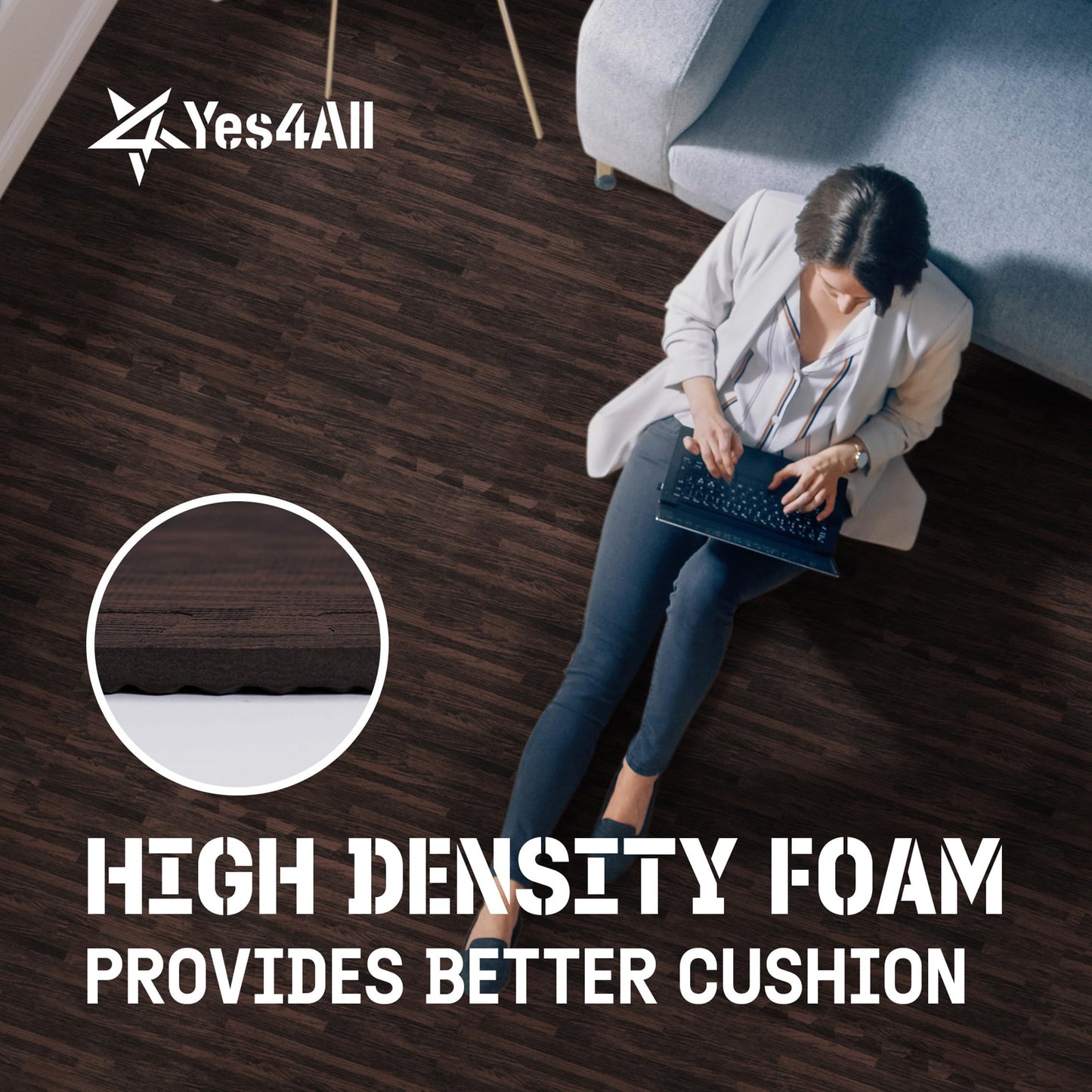Yes4All EVA Interlocking Mats, Puzzle Floor Tiles, Foam Floor Padding with Border for Furniture, Home Space, Living Room, Garage 48 SQFT