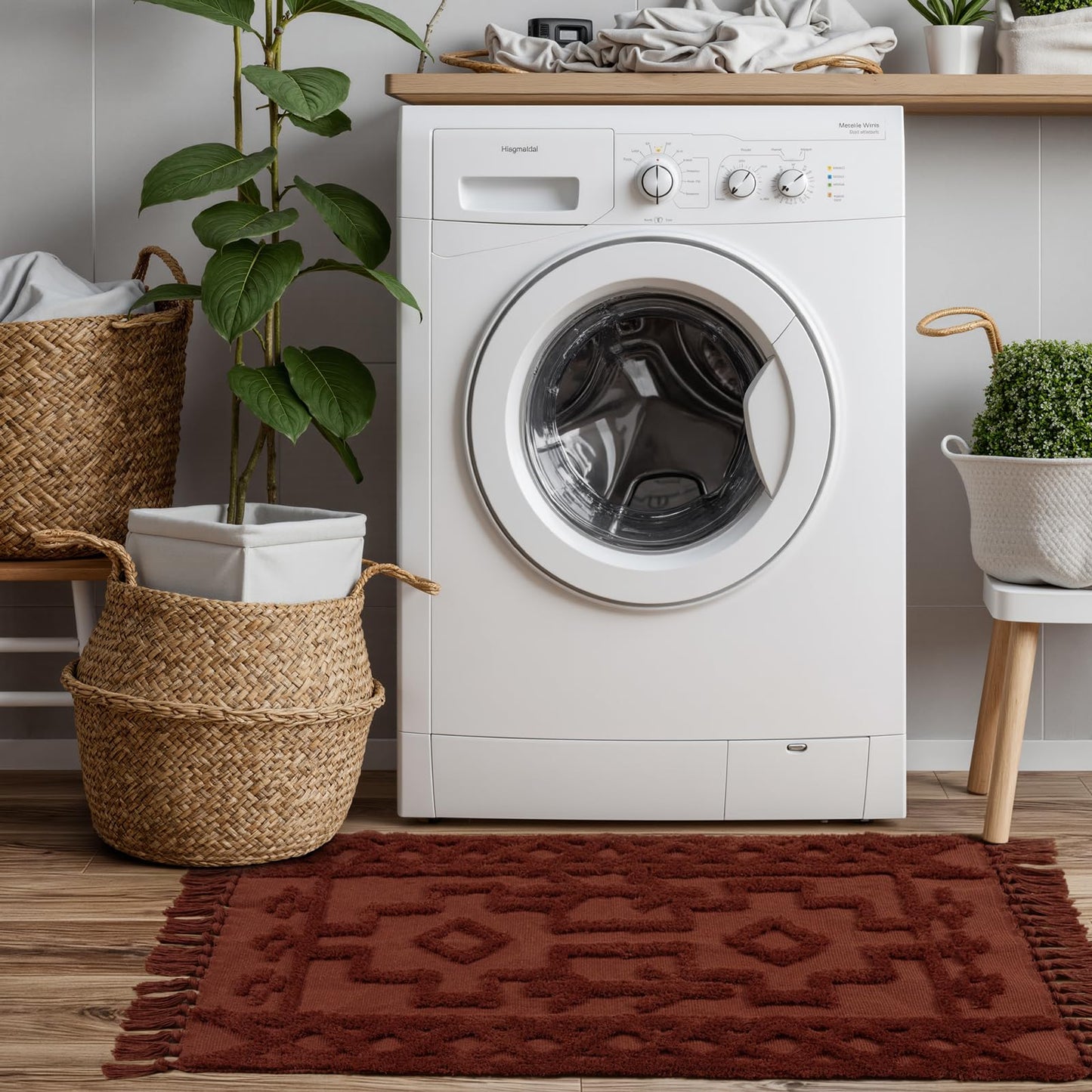 Uphome Boho Bathroom Runner Rug 2' x 4.3', Washable Woven Cotton Bedroom Runners, Terracotta Aesthetic Tufted Entryway Runner Rugs, Bohemian Tribal Throw Rug for Bedside Living Room Laundry Kitchen