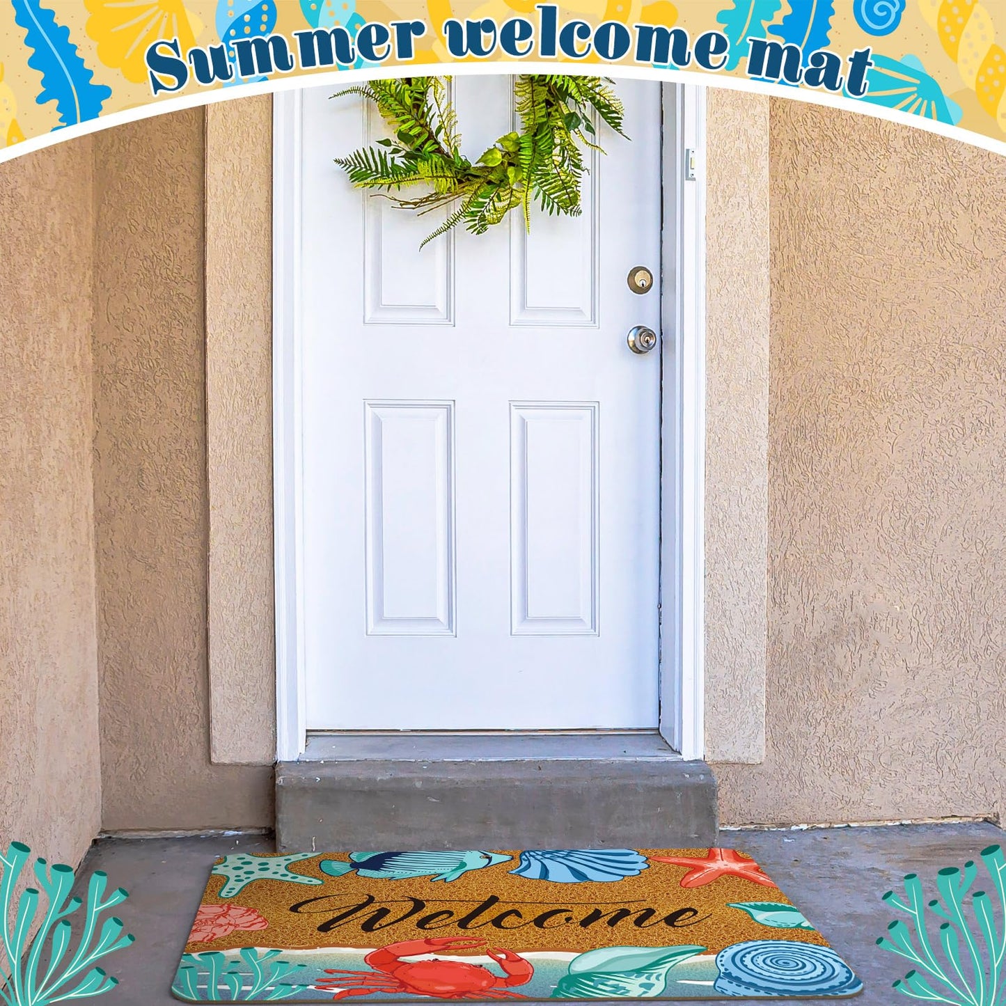 Moucuny 2 Pcs Coastal Beach Coir Door Mat Holiday Coastal Doormat 15.75 x 23.62 Inches Non Slip Entrance Coir Rugs for Farmhouse Home Kitchen Front Outdoor Indoor Summer Welcome Beach Rugs