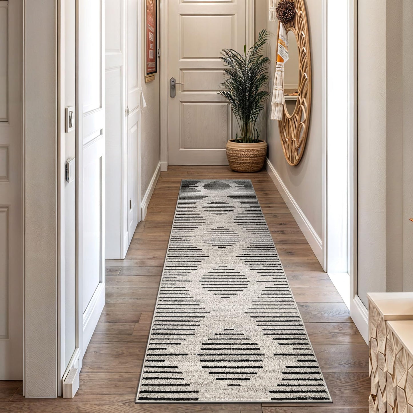 Rugshop Contemporary Abstract Indoor Runner Rug for Hallway,Entryway,Kitchen Rug Low Pile Rug with Jute Backing 2' 3" x 12' Cream