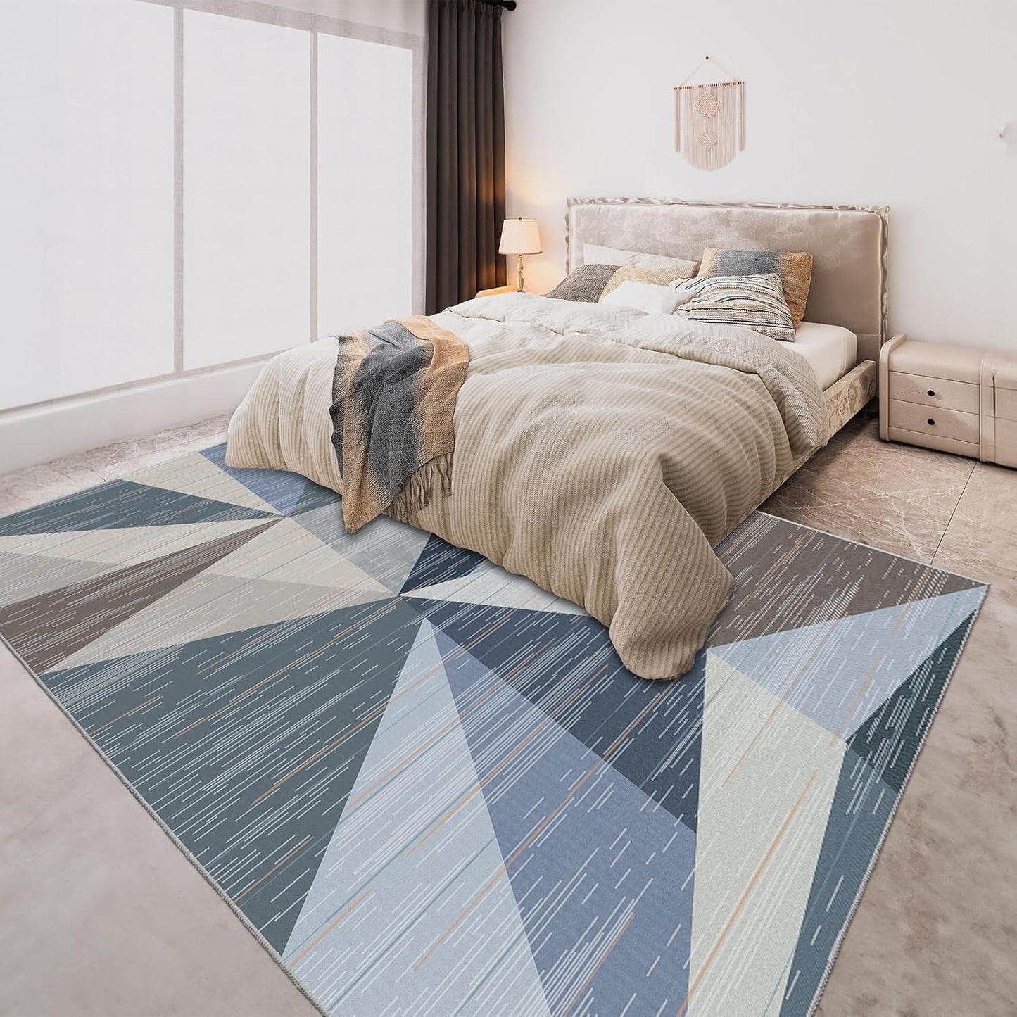 HOMFINE Modern Geometric Area Rug – Machine Washable & Non Slip, Soft Non Shedding Rug for Living Room and Bedroom - Blue, 8'x10'
