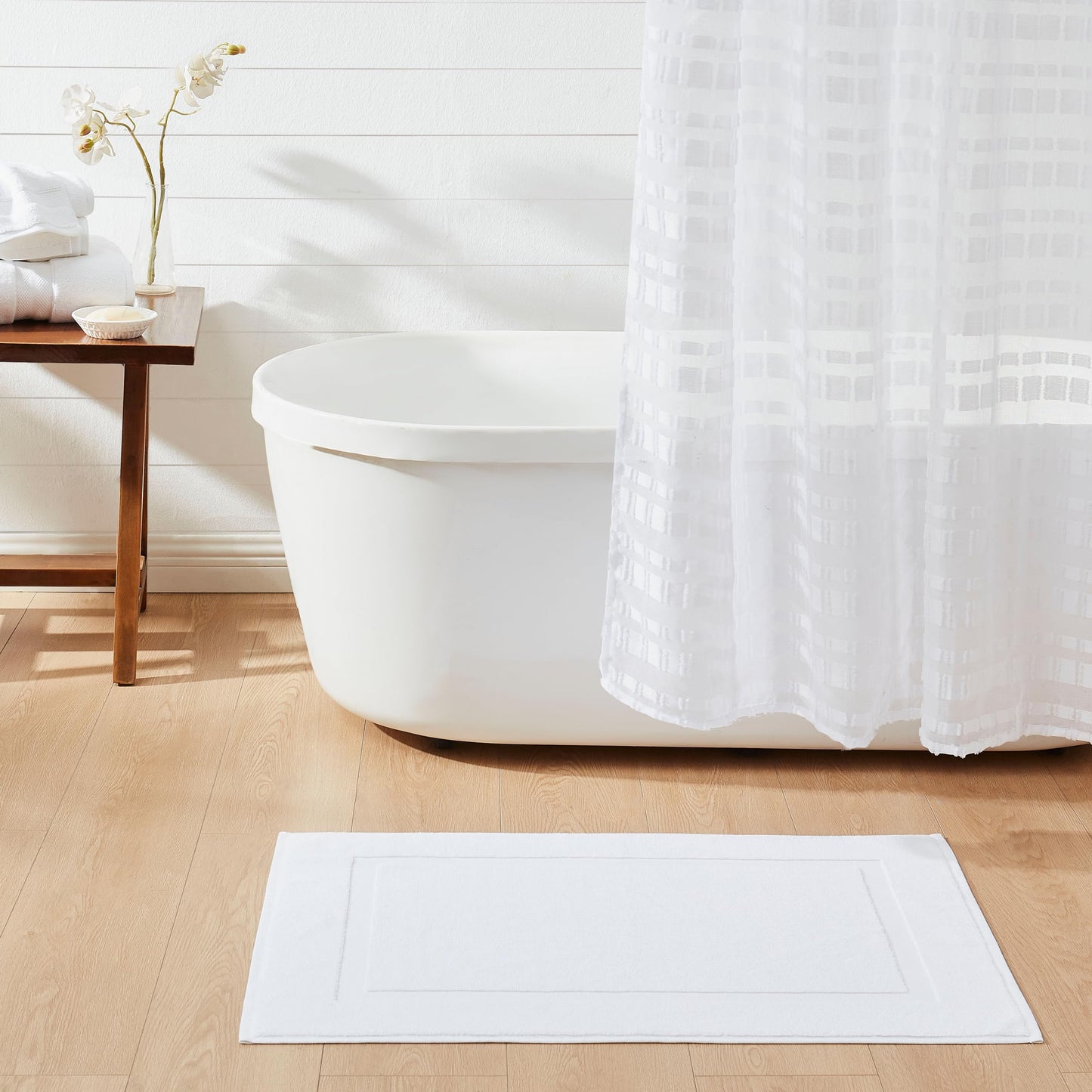Casual Living White Cotton Bath Mats Set of 2 Towel Mats for Bathroom Floor Banded Rugs Soft Absorbent Ring Spun Cotton Washable Essentials Bathroom Shower Accessories, 34-inch x 21-inch, White