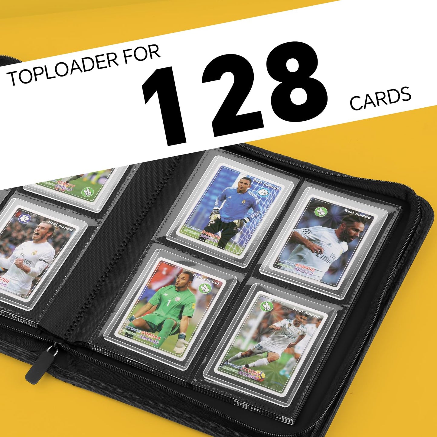 Toploader Binder,Toploader Hard Cases, 4-Pocket Pages Sleeves Hold up 128 Cards.Toploader Card Binder with Sleeves for “3×4” rigid,Card Holder(blue)