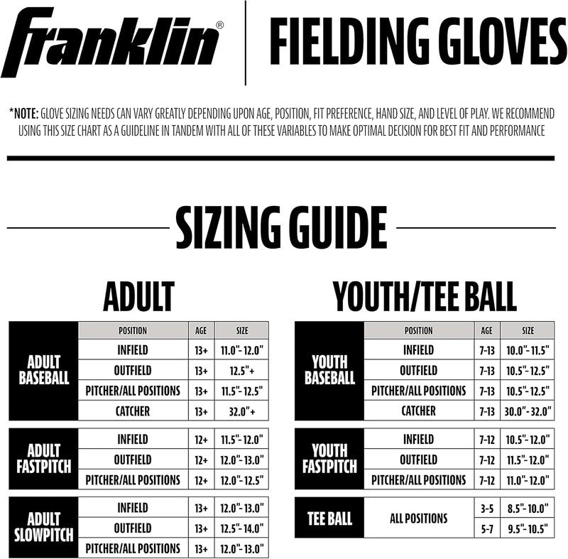 Franklin Sports Field Master Baseball & Softball Glove - Adult & Youth Mitts | Right Hand Throw, Versatile Fit