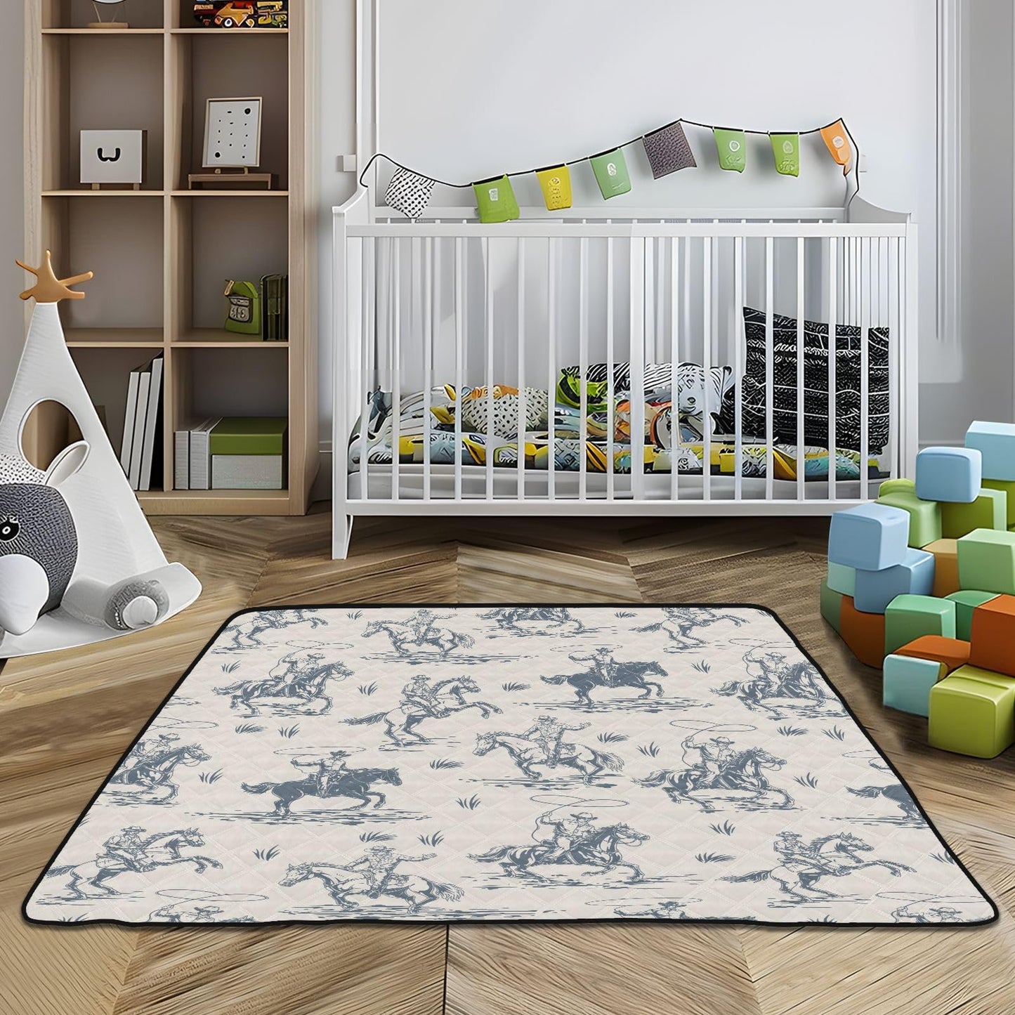 Selerdon Baby Play Mat Western Cowboy Horse Retro 50" X 50" Play Gym Crawling Mat Soft Non-Slip Portable Picnic Floor Mat for Infant, Babies, Toddler, Kids