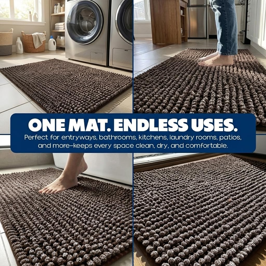 Muddy Mat® TrapMax Indoor Dog Door Mat & Bathroom Rugs – Non Slip Chenille Entryway Rug for Muddy Paws, Super Absorbent Washable Front Door Mat, Quick Dry Bath Mat - Brown 19" x 30"