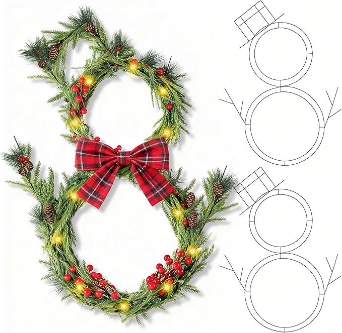 3 Pcs 22.75 Inches Winter Snowman Wreath Christmas Metal Frame Form Snowman Wreath Form for Winter Christmas Holiday DIY Craft Outdoor Frontdoor Decoration