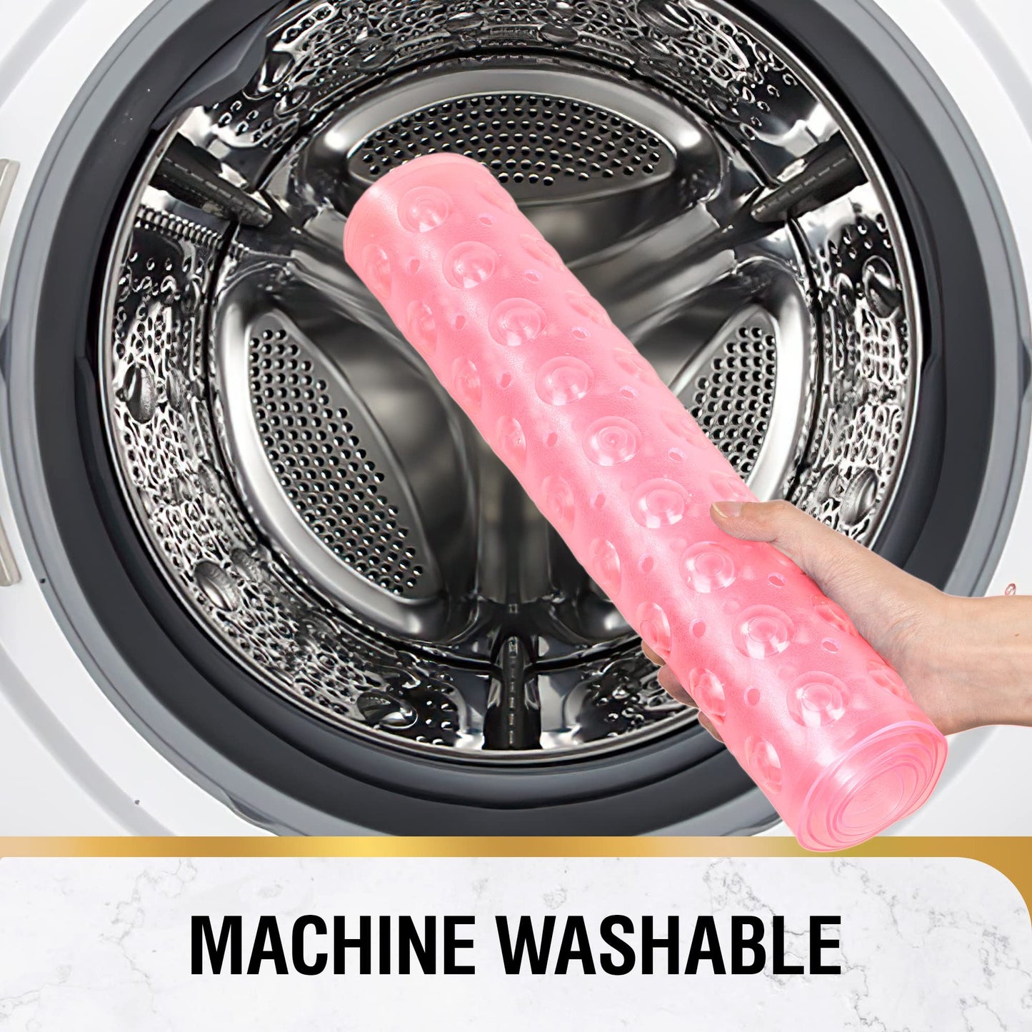 HITSLAM Bath Mat for Tub, Non Slip Bathtub Mat, 40 x 16 Inch Extra Long Bath Tub Mat, Machine Washable Bathroom Shower Mat with Suction Cups and Drain Holes, Soft on Feet, Clear Pink