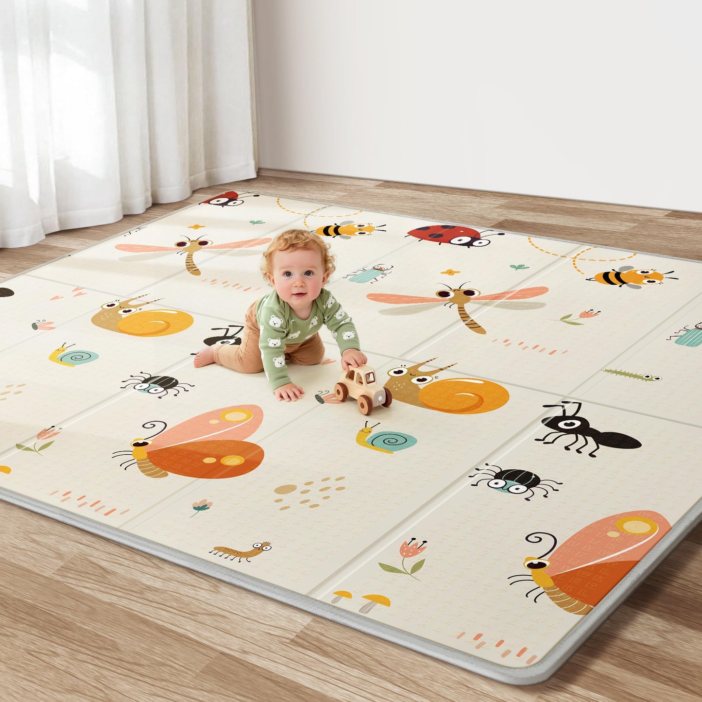 Foldable Baby Play Mat for Floor, 79x71 Extra Large Baby Play Mat for Crawling, Waterproof & Non-Toxic Foam Floor Mats, Portable Soft Foam Playmat for Babies 6-12 Months, Infants &Toddlers (Dragonfly)