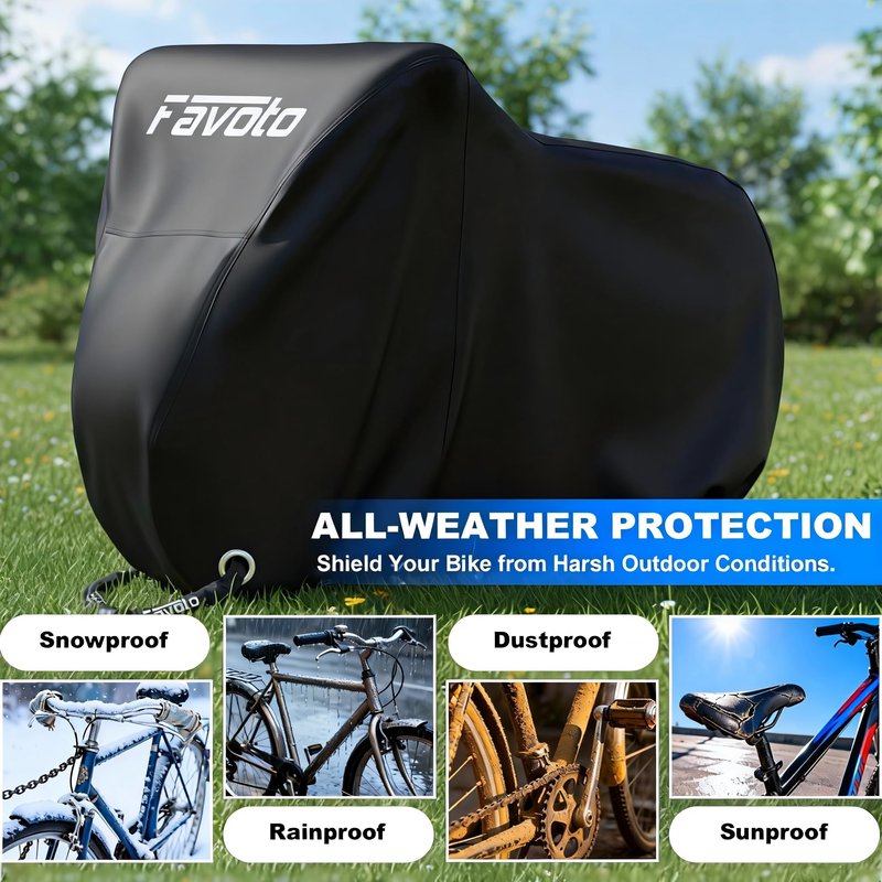 Favoto Bike Cover Waterproof Outdoor - Bicycle Covers for 1 or 2 Bikes Outside Storage Rain Dust Sun Wind Proof with Lock Hole Storage Bag for Ebike Mountain Road Electric Bike