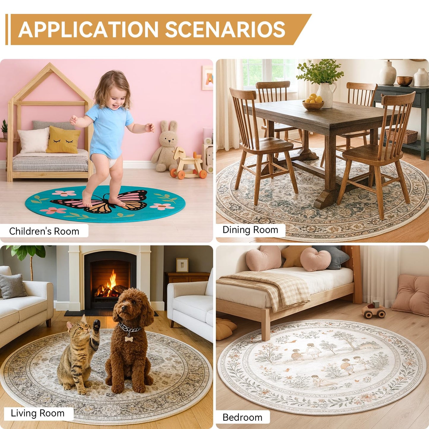 Deep Dream Dual Surface 5' Round Rug Pad, Waterproof 1/8" Thick Felt + Rubber Backing, Non Slip Round Carpet Gripper for Area Rugs, Protective Cushioned Pads for All Floors