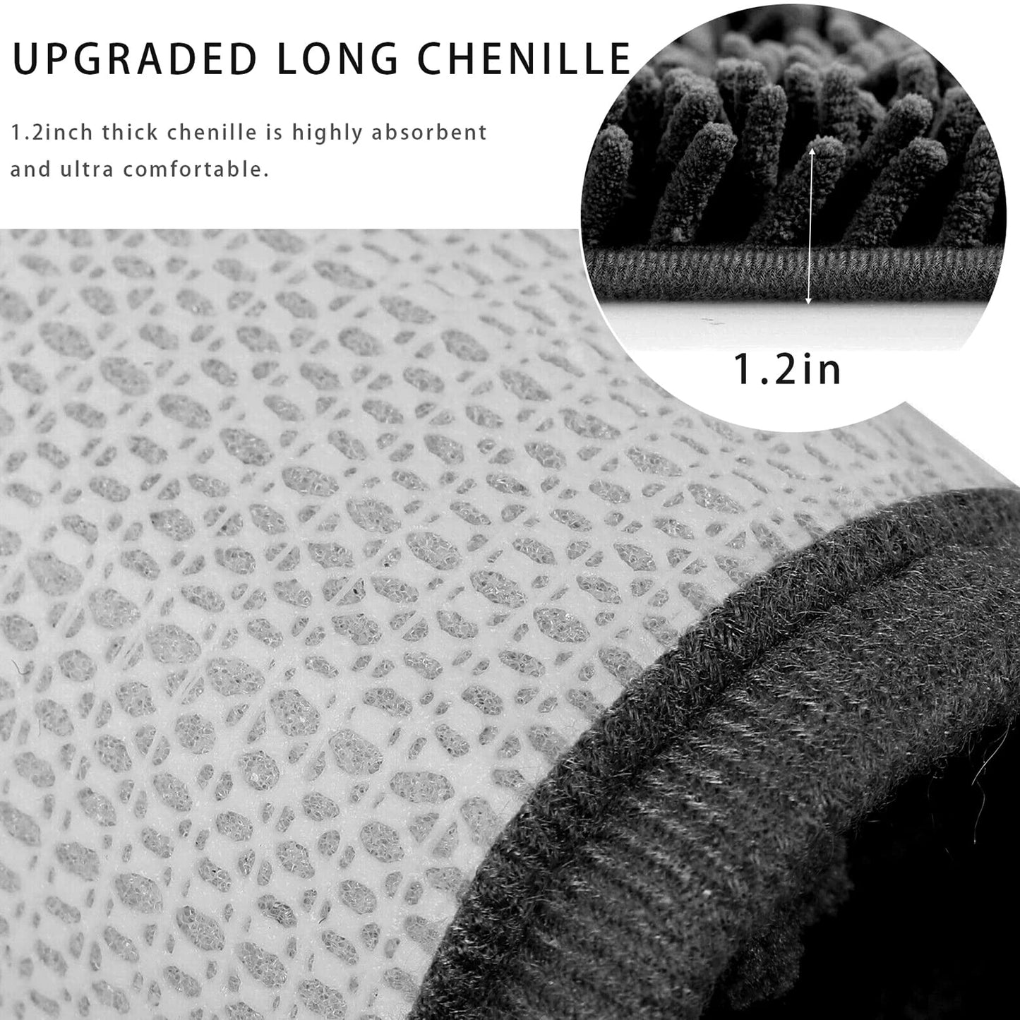 Eanpet Chenille Bath Mat Non-Slip Microfiber Floor Mat Baby Bath Mat for Kids Ultra Soft Washable Bathroom Dry Fast Water Absorbent Shower Mat Area Rugs (15.3" x 23.2", Black)