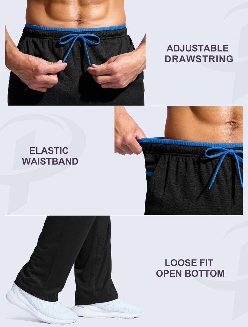 Pudolla Men's Lightweight Sweatpants with Pockets Mens Athletic Pants Track Running Gym Pants(Black L)