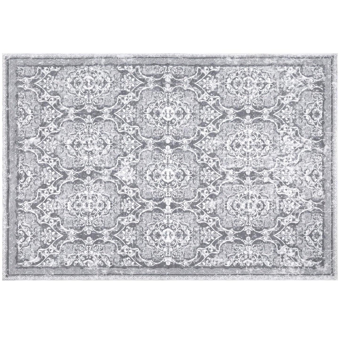 Vaukki Living Room Rug, Vintage Shaggy Soft Laundry Rug, Non Slip Kitchen Area Mat, Washable Farmhouse Bedroom Area Carpet for Bathroom, Kitchen and Kidsroom(4'x6', Grey)