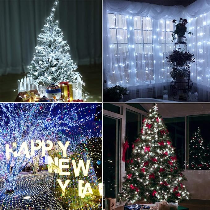 Christmas String Lights - 220 LED 25m/82ft 8 Modes End-to-End Plug in Indoor/Outdoor Waterproof Decorative Fairy Twinkle Lights String for Tree/Wedding/Thanksgiving Day/Patio/Room/Home - Cool White