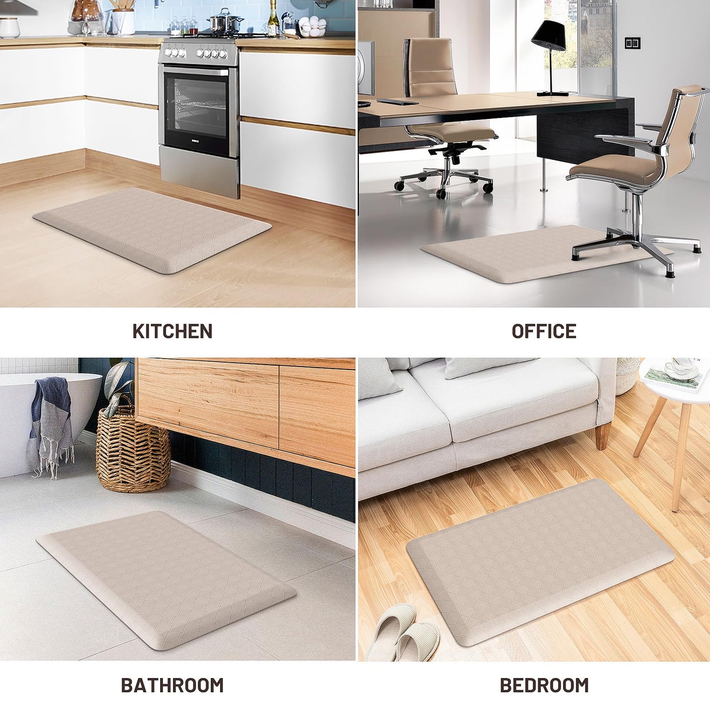 HappyTrends Kitchen Runner Rugs Anti-Fatigue mats - 4/5 Inch Thick Non Slip Waterproof Ergonomic Comfort Mat for Kitchen, Floor Home, Office, Sink, Laundry (17.3"x 28",Khaki)