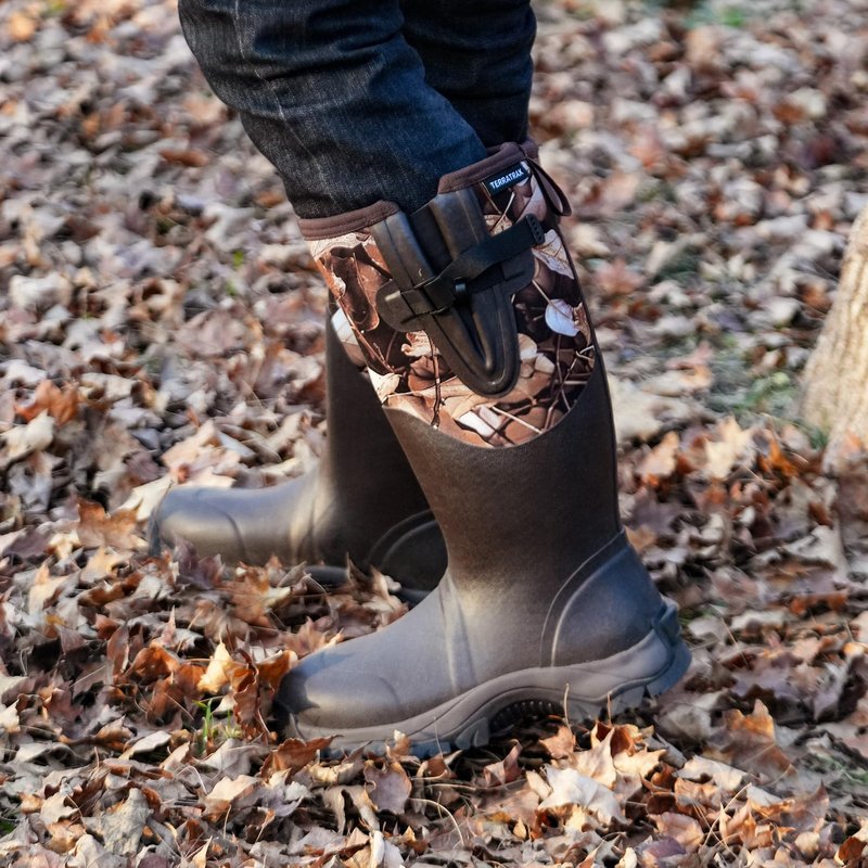 Men's Waterproof Hunting Boots, Camouflage 6mm Neoprene Muck Boots for Outdoor Hunting, Fishing, Farming & Work Brown size 11