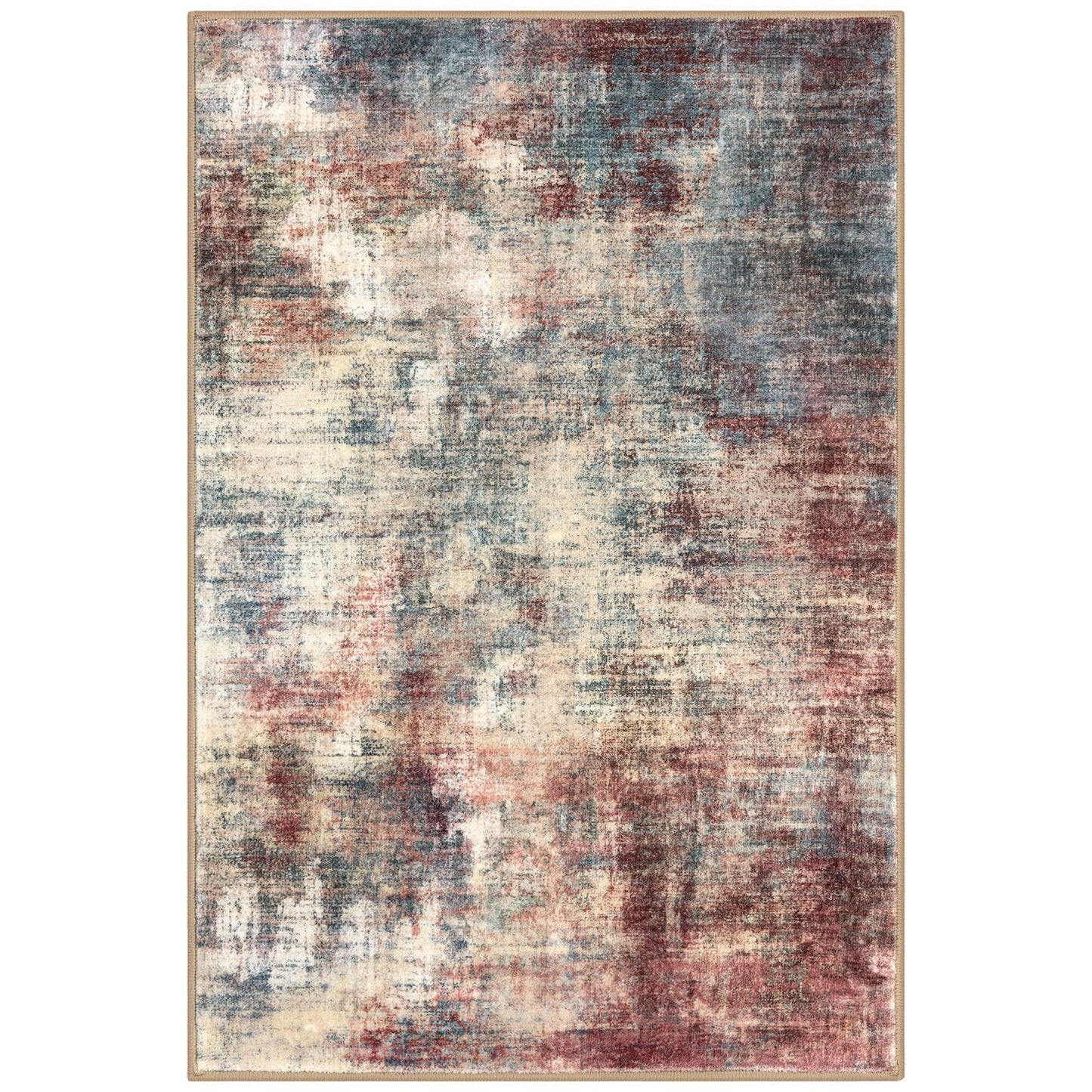 IOHOUZE Abstract Area Rugs 6x9 Ft Washable Rugs for Living Room, Non Slip Dining Room Rug, Printed Faux Wool Rugs for Bedroom, Floor Carpet for Office Nursery Playroom, Red/Multi