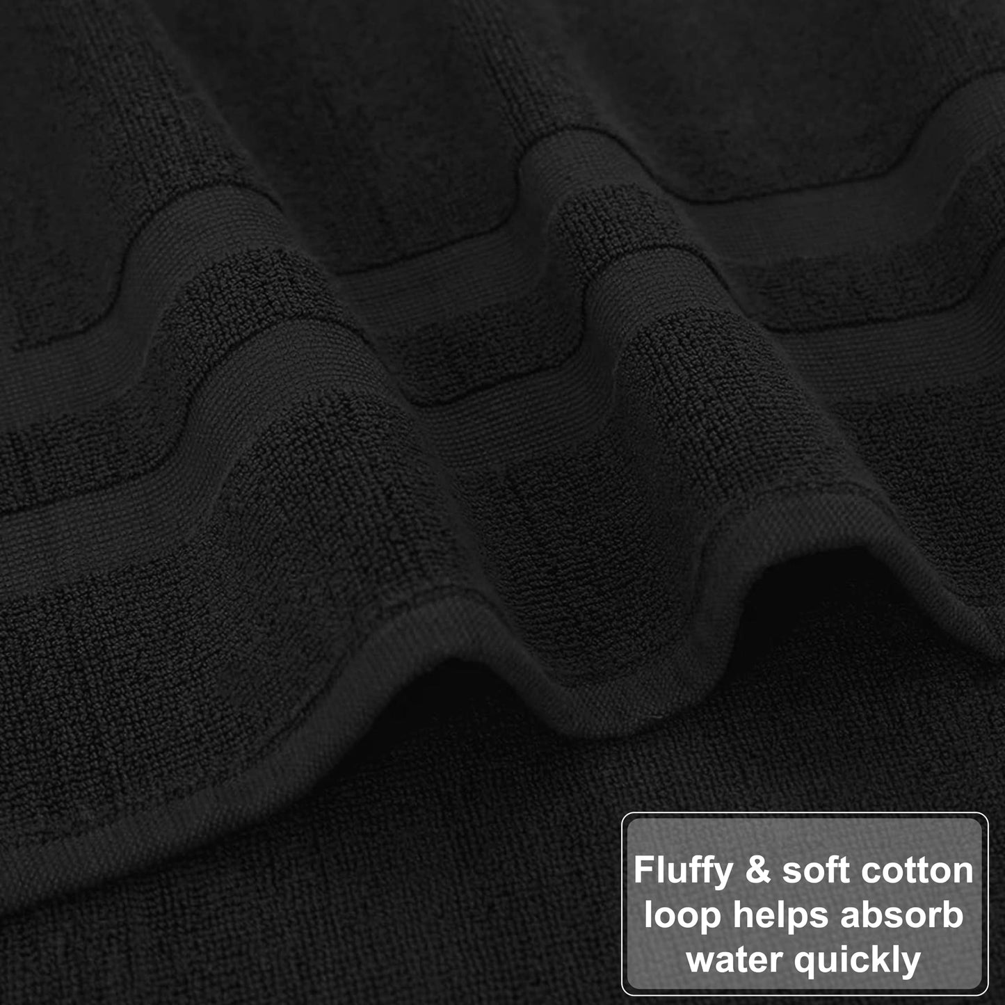 GOLD TEXTILES Premium Black Bath Mat - 2 Pack 22x34 Inches - Not a Bathroom Rug - 100% Ring Spun Cotton - Highly Absorbent & Non Slip Shower Bathroom Floor Mat Towel - Machine Washable