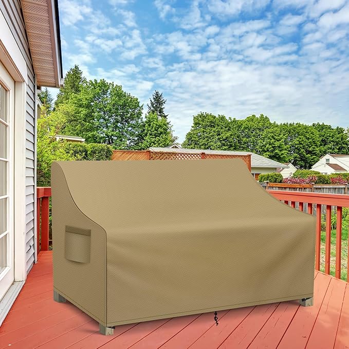 WLEAFJ Patio Sofa Cover Waterproof, 3-Seater Outdoor Sofa Cover, Heavy Duty Deep Lounge Loveseat Cover, Large Lawn Patio Furniture Covers with Air Vent, 78’’ W x 33’’ D x 32’’ H, Khaki