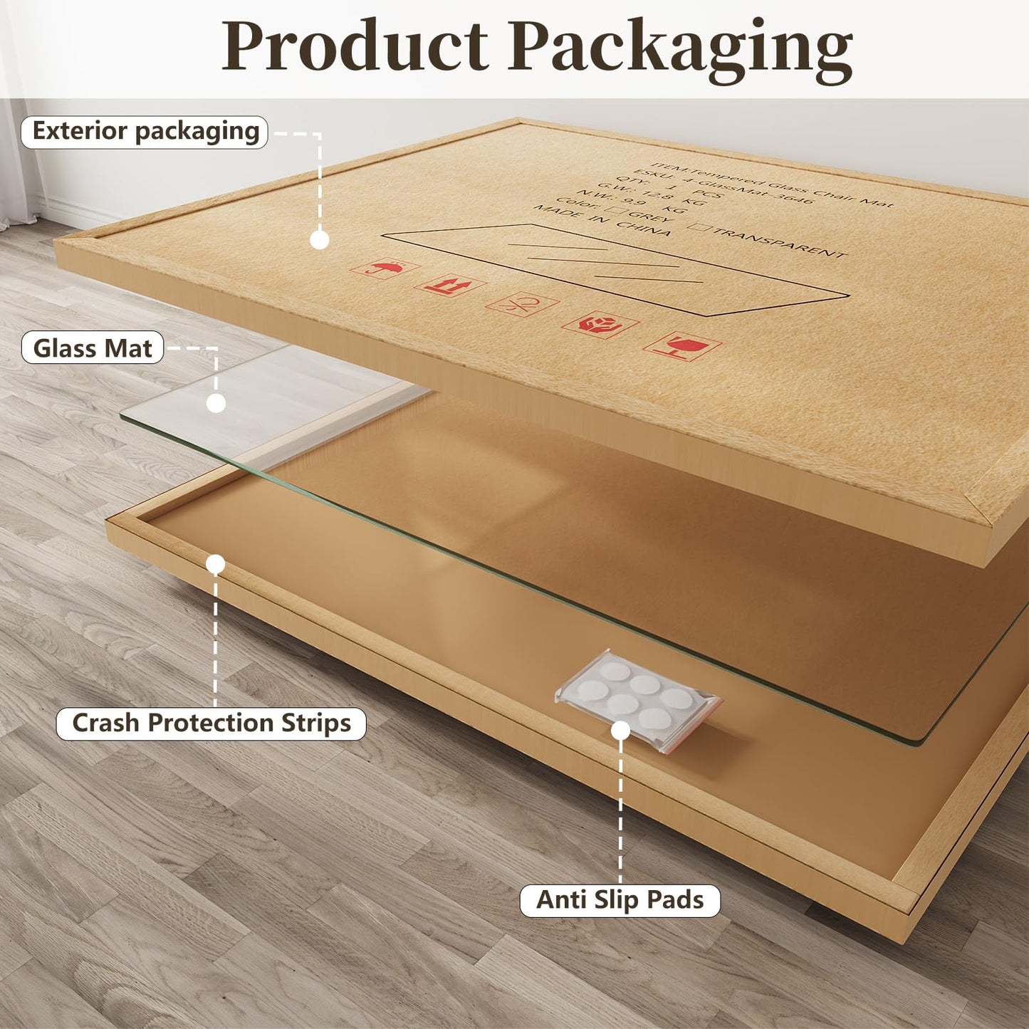 MYSUNORIA Tempered Glass Chair Mat, 42"x48" Office Chair Mat for Hardwood Floor, Clear Computer Chair Mat, 4 Non‑Slip Pads, Smooth Glide & Easy Clean, Carpet Hardwood Floor Protector