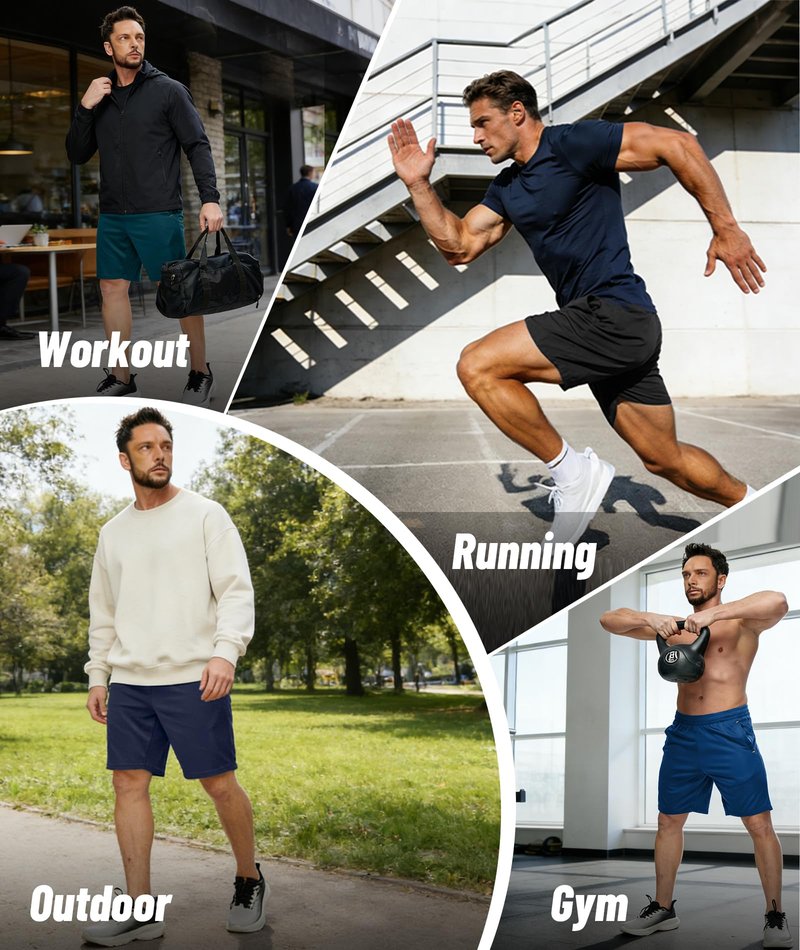 Little Beauty 5 Pack Mens Athletic Gym Shorts with Pockets Fast Dry Basketball Running Workout Shorts Navy/Dark Grey*2/Black*2, XL