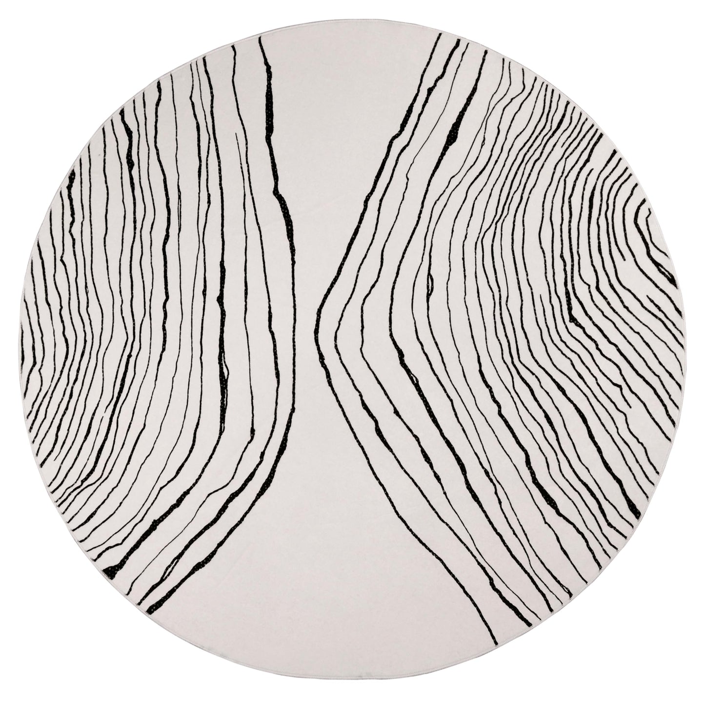 GLN Rugs Contemporary - Thassos - Machine Washable Round Rug, Modern Washable, Non Slip, Low Pile Area Rug, Living Room, Bedroom, Dining Room Rug - Easy Clean (5'3" Round Beige Black)