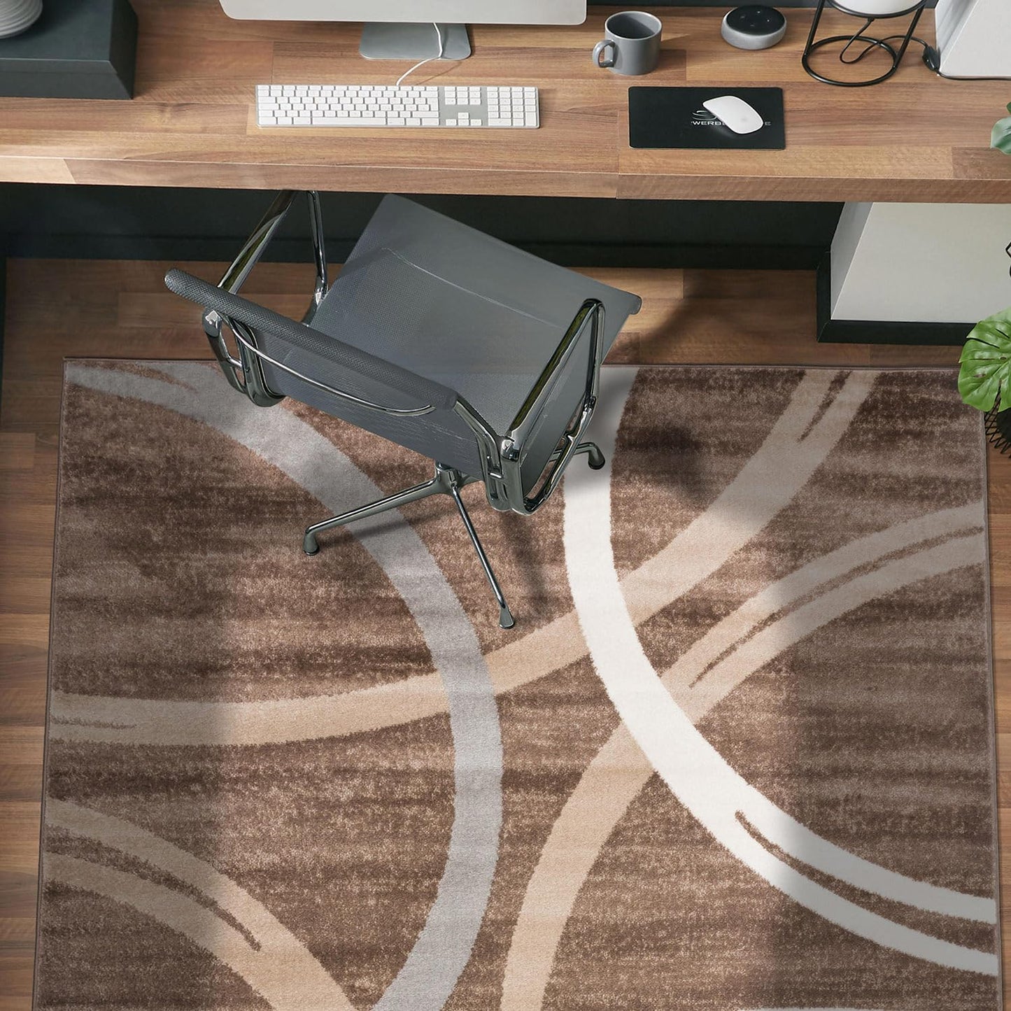 Rugshop Modern Wavy Circles Design Area Rug, Carpet with Jute Backing for Bedroom, Office, or Entryway, Brown, 4' x 6'
