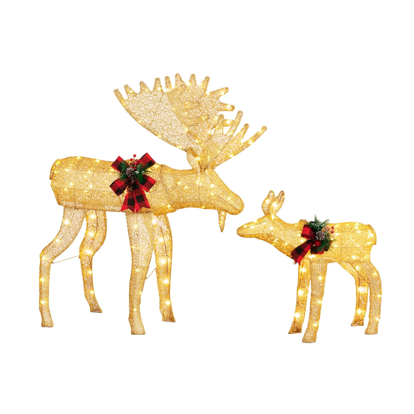 Shintenchi 2 pcs Lighted Christmas Deer Family, Outdoor Yard Decoration with 170 LED Lights, Zips, Tiers Pre-lit Glittered Standing Ornaments for Home Holiday Decor