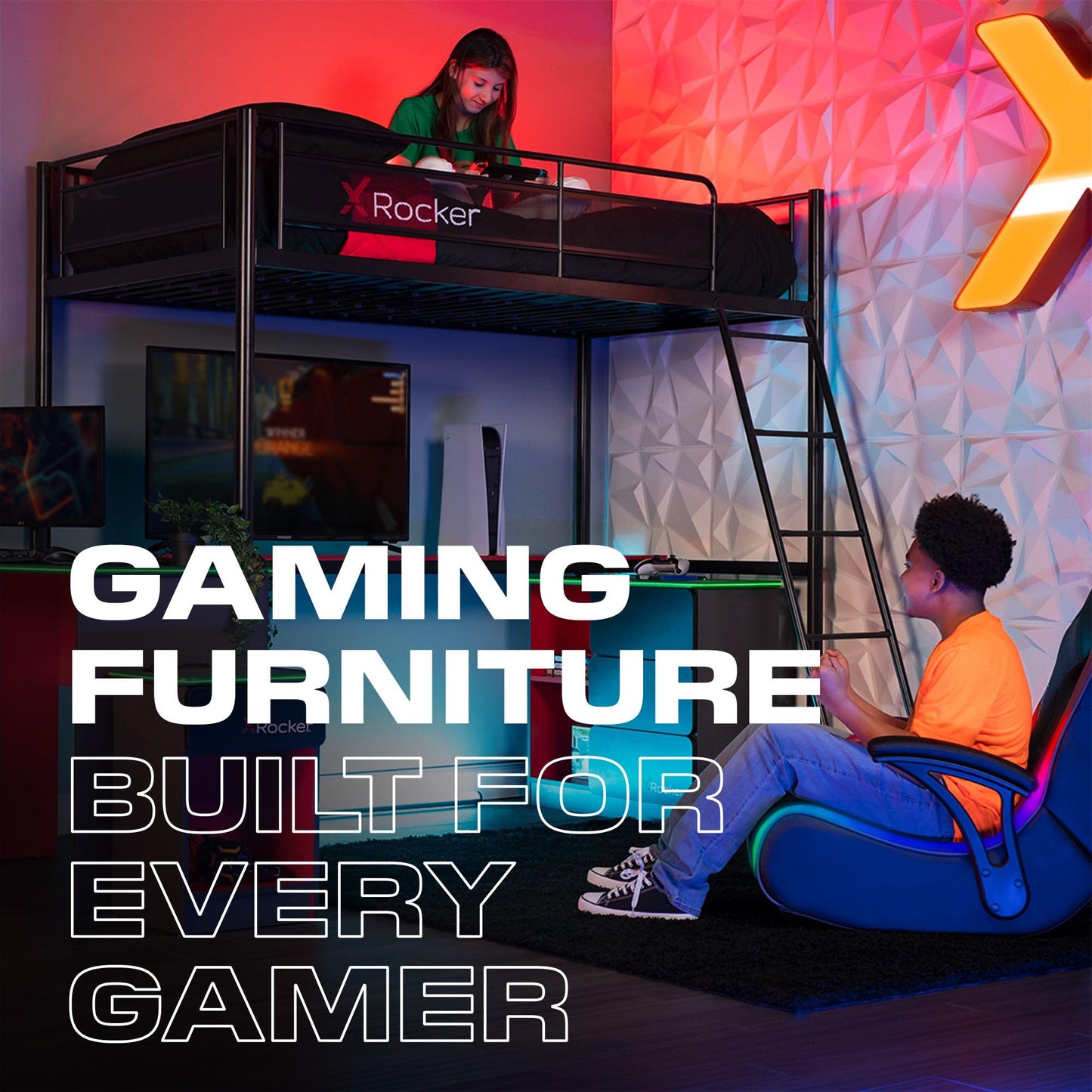 X Rocker Eclipse Video Gaming Floor Chair with Built-In Headrest Speakers, Wireless Bluetooth, Foldable, Vegan Leather, 300 lbs Max, Amazon Exclusive, Black and Silver