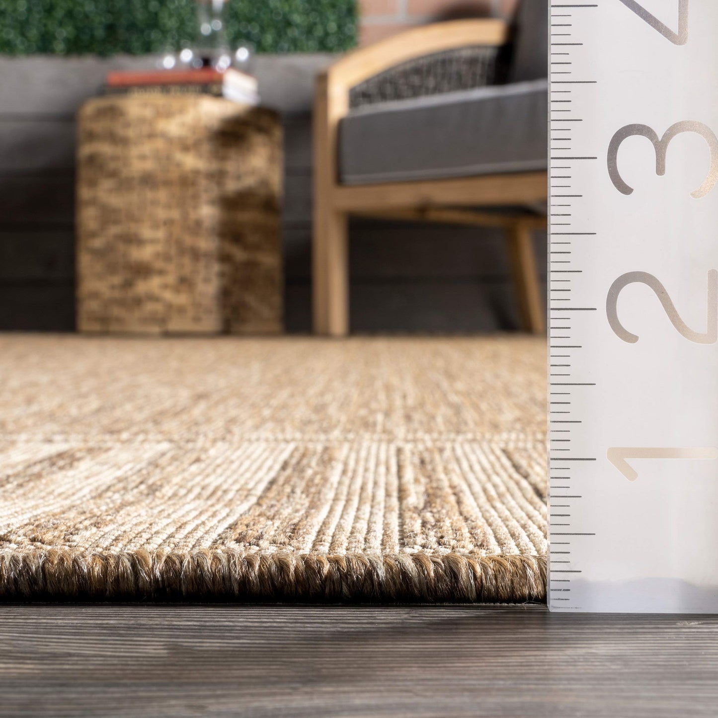 Nuloom Asha Light Brown/Ivory, 4' x 6', Casual, Striped Border, Soft and Cozy, High Traffic, Easy Clean, Durable Area Rug for Indoor/Outdoor Patio, Deck, Porch, Garden, Courtyard