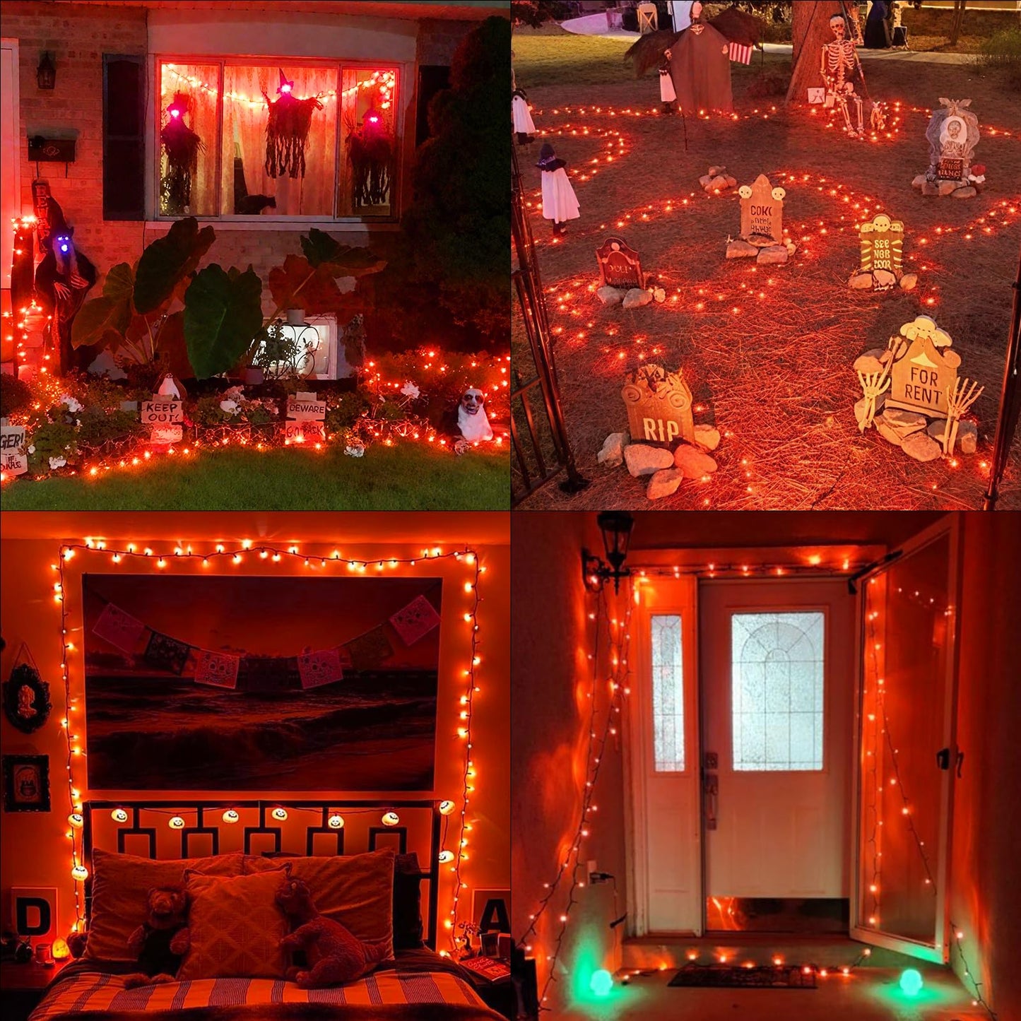 QITONG 165ft 500 LED Orange String Lights, Twinkle Lights Outdoor Waterproof with 8 Modes, Green Wire Orange Christmas Light Plug in Indoor with Timer Memory