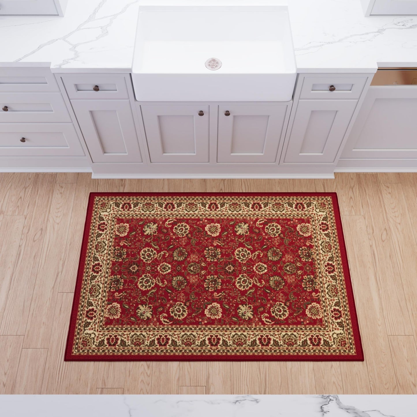 Ottomanson 3'3" x 4'7" Rugs for Living Room Oriental Area Rug for Bedroom - Non Slip Durable Large Floor Carpet for High Traffic Areas - Indoor Rug for Dining Room Kitchen Kids Playroom, Red