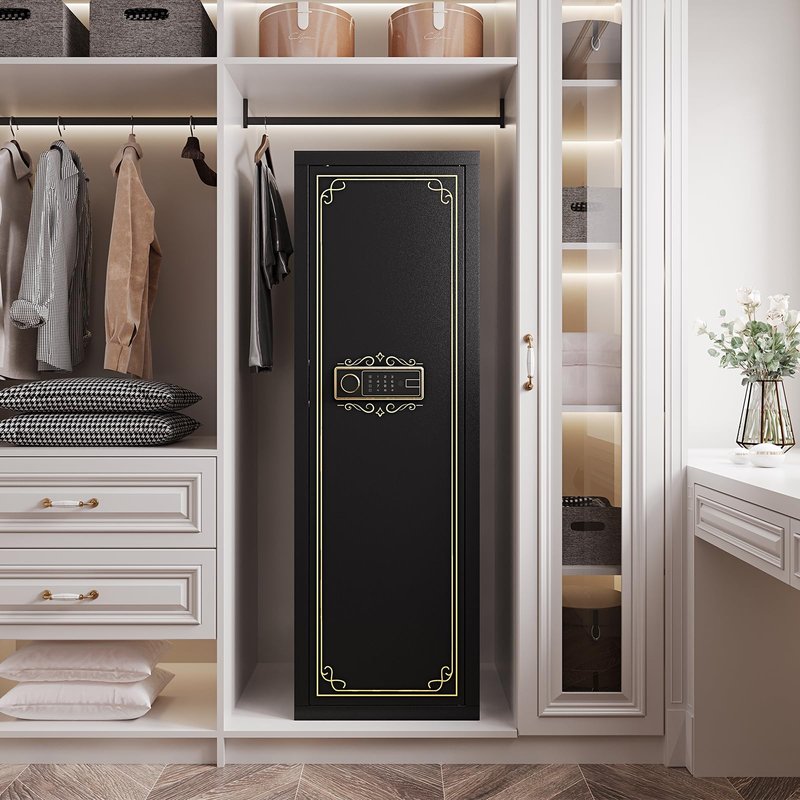 KAER 10-15 Biometric Gun Safe for Rifles and Pistols,Large Gun Cabinet with Removable Racks & Adjustable Shelf,Fingerprint Keypad Lock Rifle Safe for Home & Hunting(AR-15)
