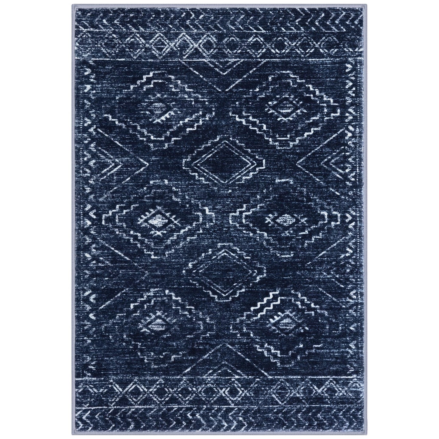 KILOCOCO Boho Entryway Rug 2x3 Printed Small Area Rug Indoor Door Mat Machine Washable Kitchen Rugs Super Soft Non Slip Throw Rugs for Bedroom Entrance Geometric Laundry Room, Dark Blue