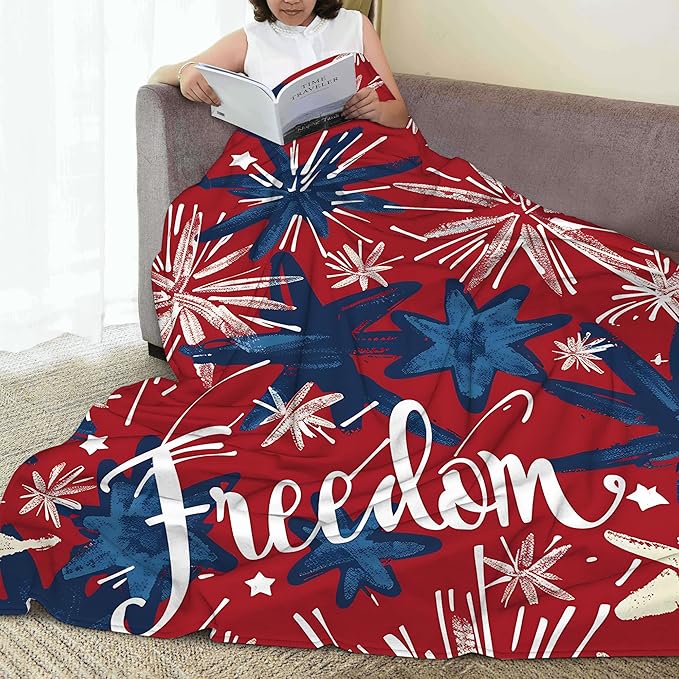 Throw Blanket, Independence Day Throw Blankets for Adult Kids Boys Girls, Freedom Fireworks Star Decor Gifts for Home Bed Couch 50x60 Inches