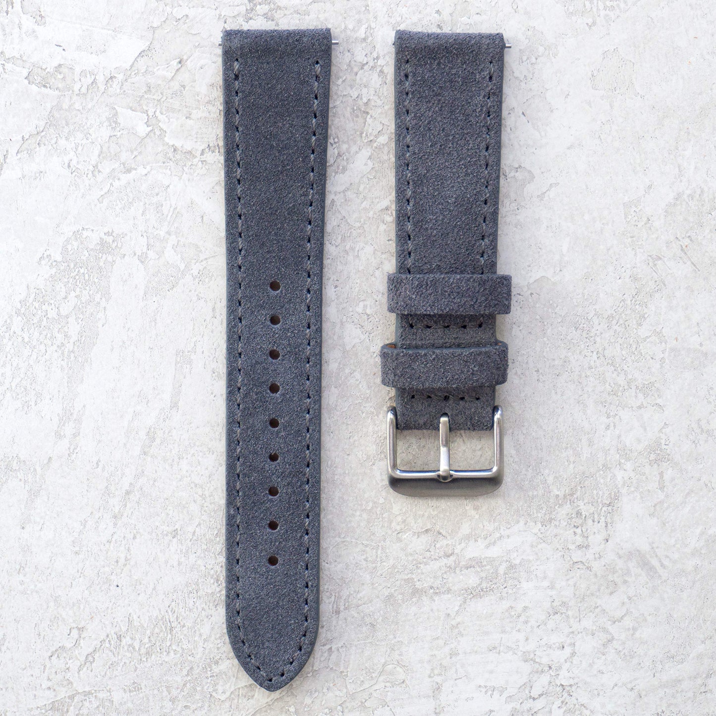 Benchmark Suede 22mm Leather Watch Band – 22mm Quick Release Watch Band with Stainless-Steel Buckle & 9 Adjustable Holes – Grey Leather Watch Bands for Men & Women (22mm, Grey)