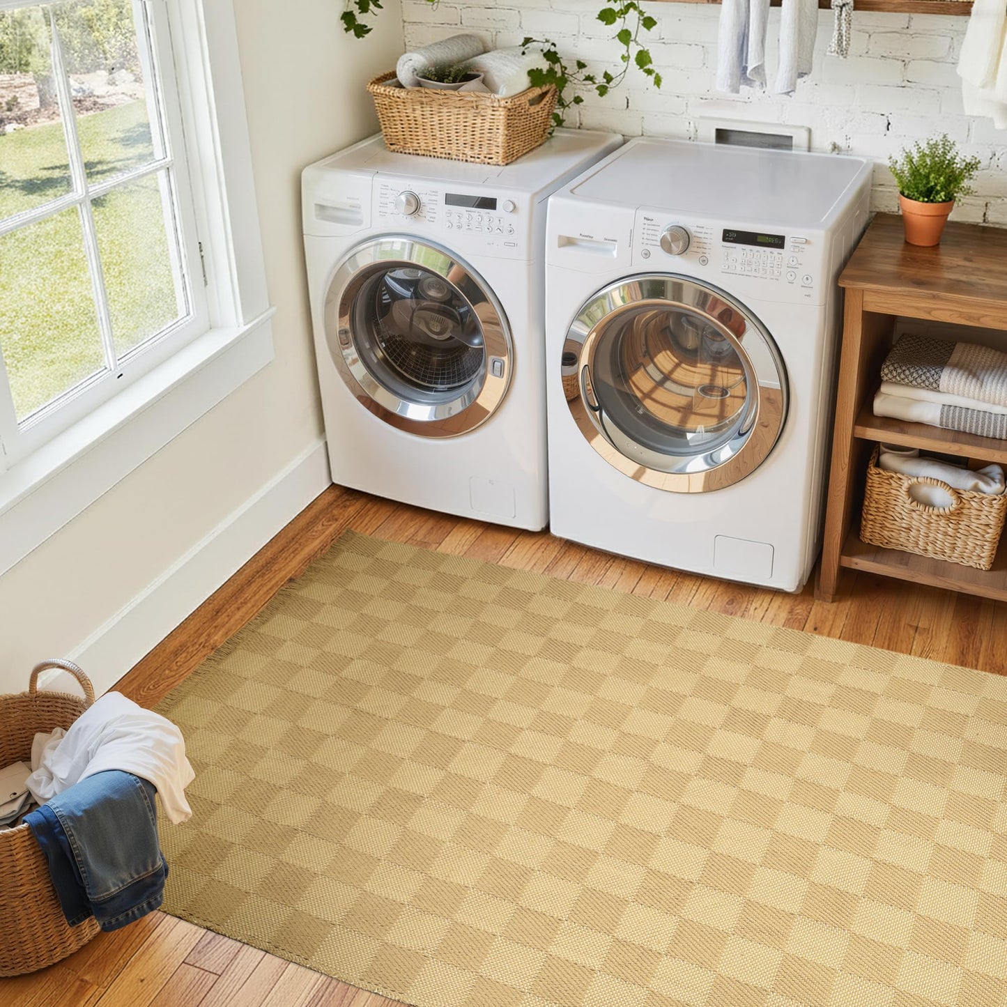 BESTSWEETIE 4'x6' Washable Rug Hand-Woven Low Pile Soft Checkerboard Pattern Reversible Checkered Braided Rugs with Short Fringe Carpet for Living Room Bedroom Dining Room Home Decor - Naturejute