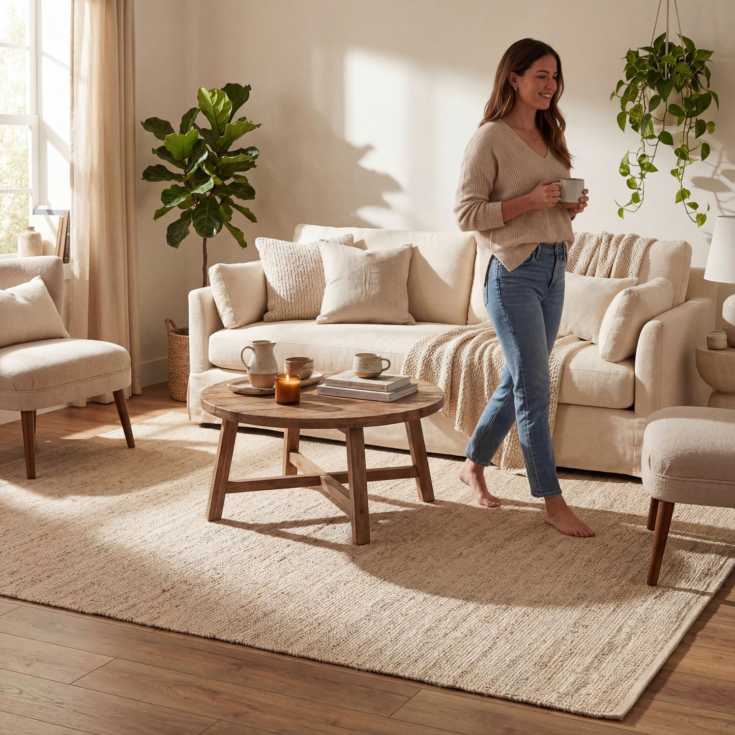 nuLOOM 12x15 Elfriede Jute & Cotton Hand Woven Area Rug, Natural, Solid Rustic Farmhouse Style, Weaved Design, Natural Fiber, For Bedroom, Living Room, Dining Room, Hallway, Office, Entryway