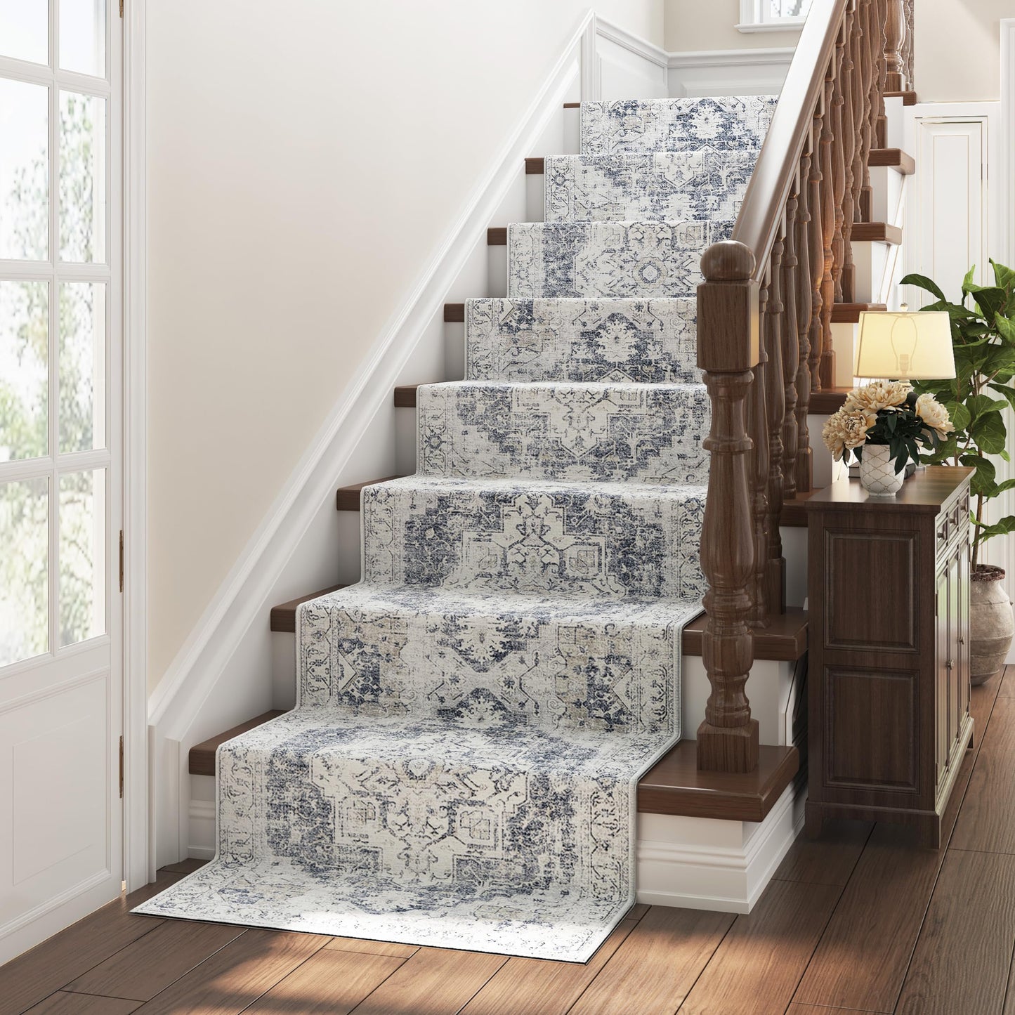 jinchan Kelda Runner Rug 3x8 Vintage Hallway Rug Kitchen Washable Runner Retro Lightweight Non-Slip Low Pile Thin Distressed Carpet for Entryway Bathroom Laundry Room Bedroom Stairway Grey