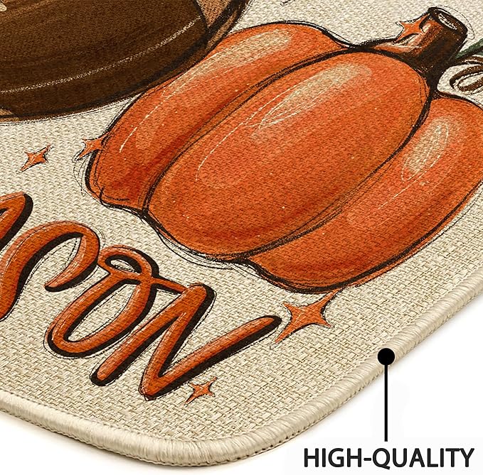 Fall Football Pumpkin Front Door Mat Indoor Outdoor Entrance, Tis The Season Autumn Maple Leaves Washable Non-Slip Rubber Doormat, Inside Outside Entrance Sports Game Day Welcome Floor Mat, 17x29